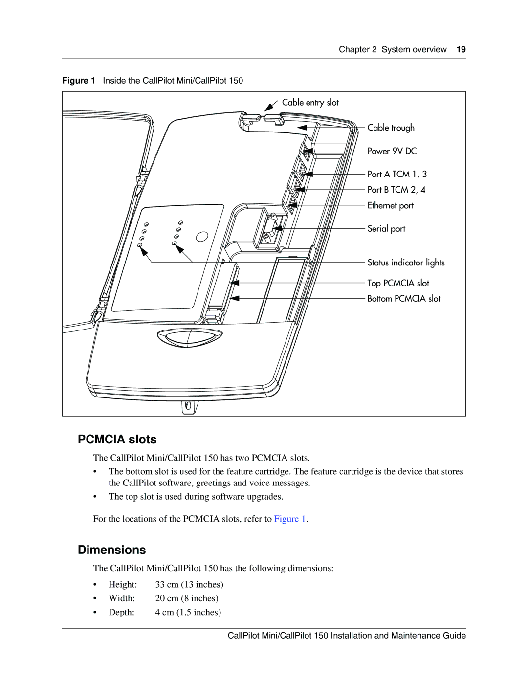 Nortel Networks P0990474 03 manual Pcmcia slots, Dimensions 