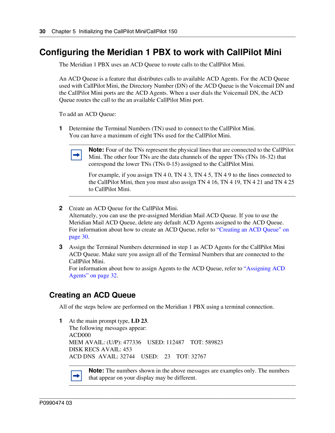 Nortel Networks P0990474 03 manual Configuring the Meridian 1 PBX to work with CallPilot Mini, Creating an ACD Queue 