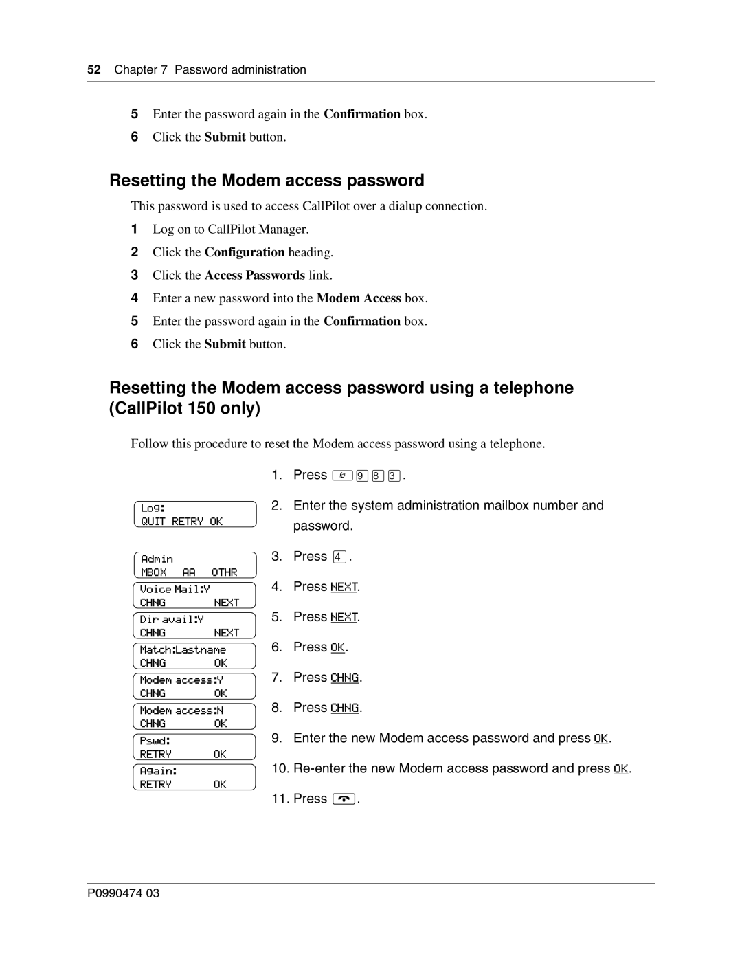 Nortel Networks P0990474 03 manual Resetting the Modem access password, Click the Access Passwords link 