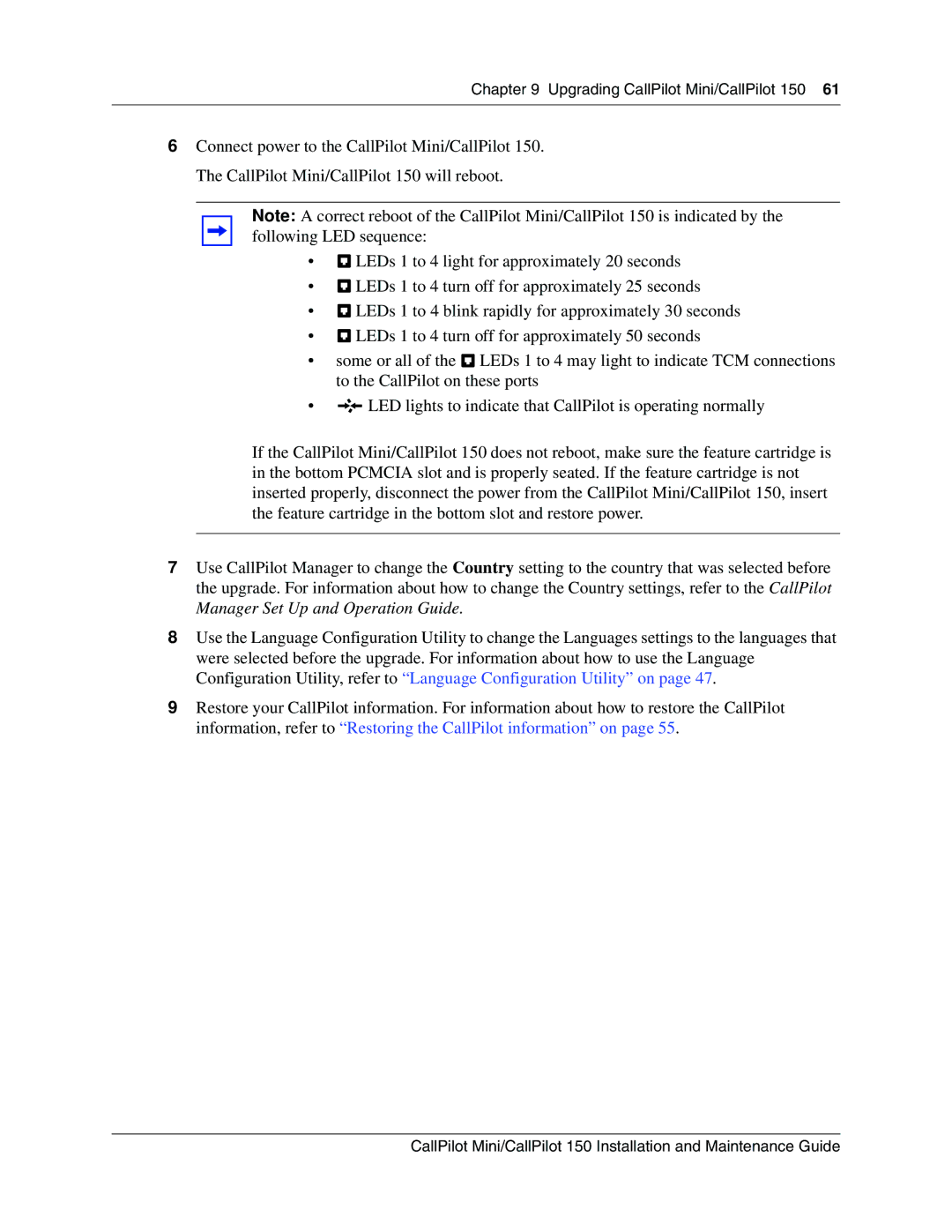 Nortel Networks P0990474 03 manual Upgrading CallPilot Mini/CallPilot 150 