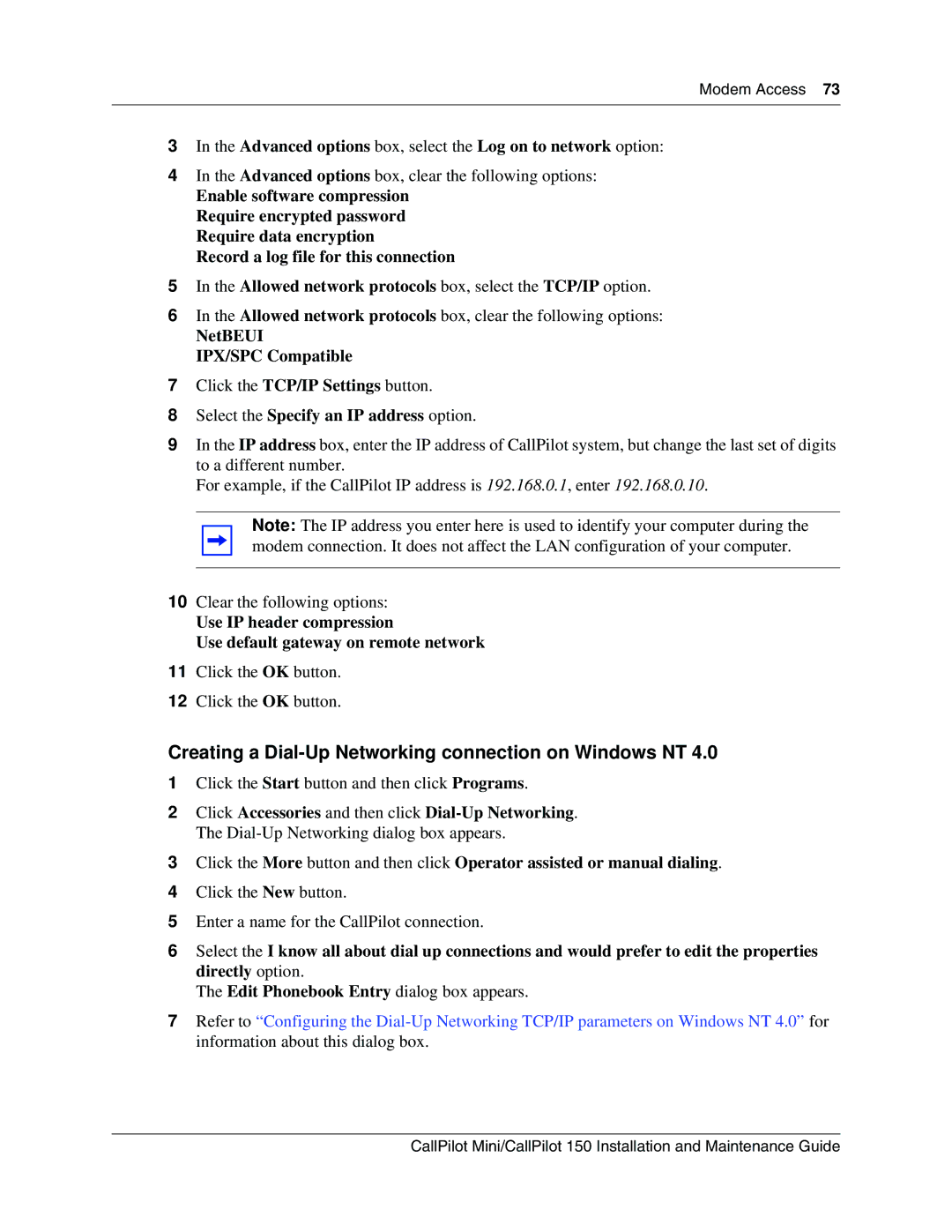 Nortel Networks P0990474 03 manual Creating a Dial-Up Networking connection on Windows NT, NetBEUI IPX/SPC Compatible 