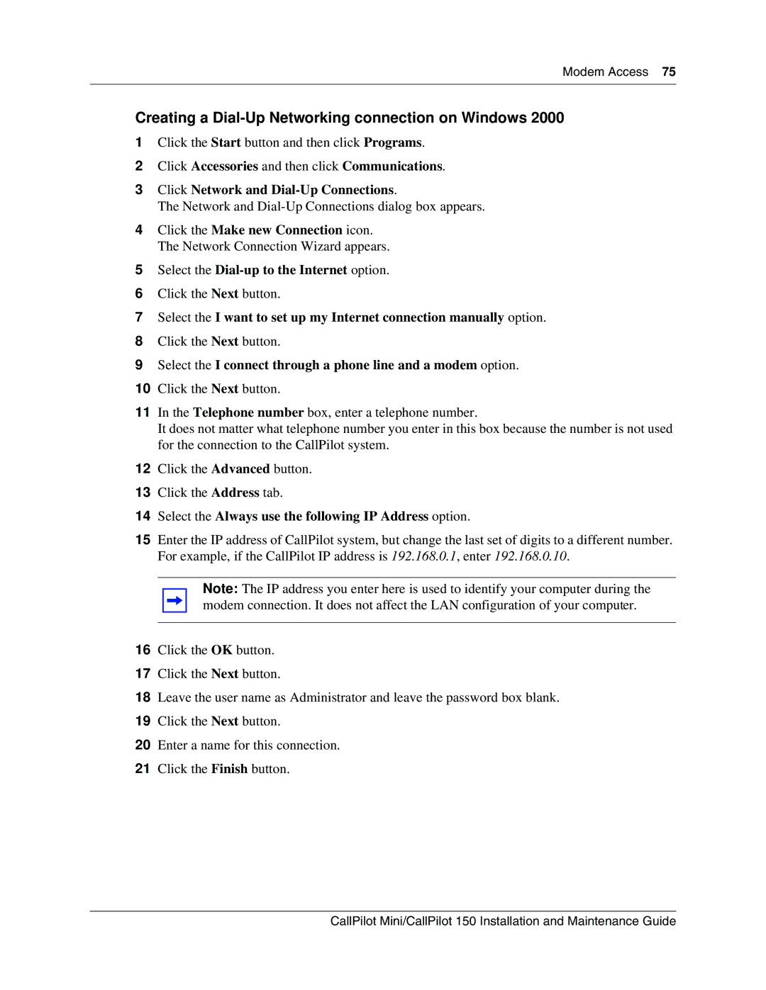 Nortel Networks P0990474 03 manual Creating a Dial-Up Networking connection on Windows 