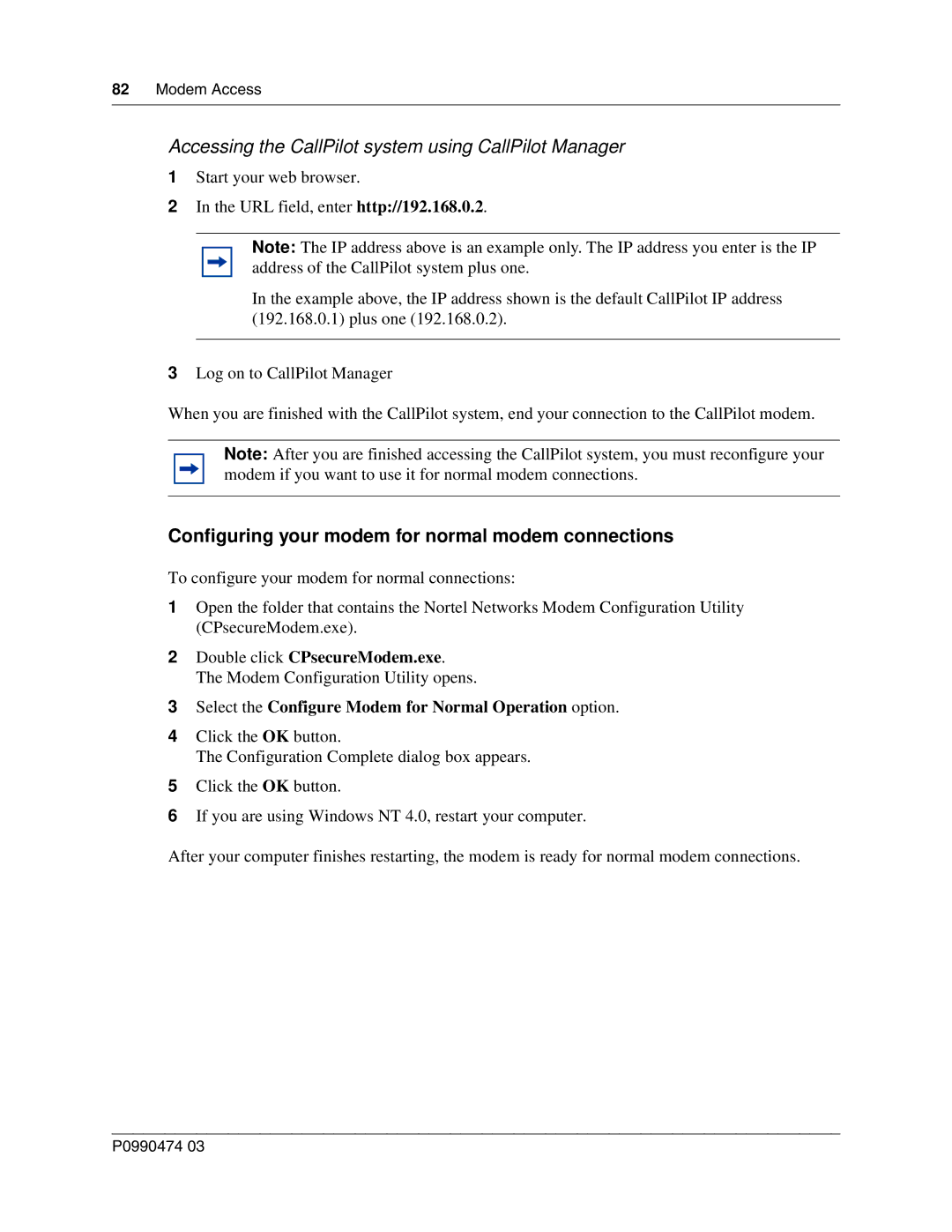 Nortel Networks P0990474 03 manual Accessing the CallPilot system using CallPilot Manager 