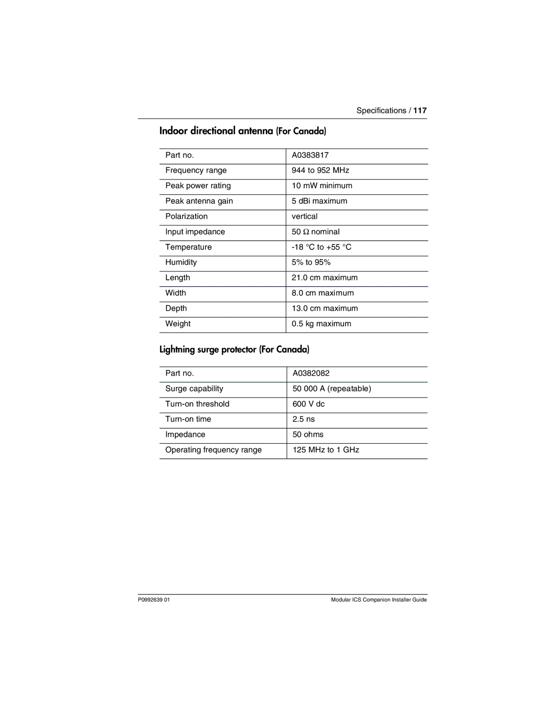 Nortel Networks P0992639 01 manual Indoor directional antenna For Canada, Lightning surge protector For Canada 
