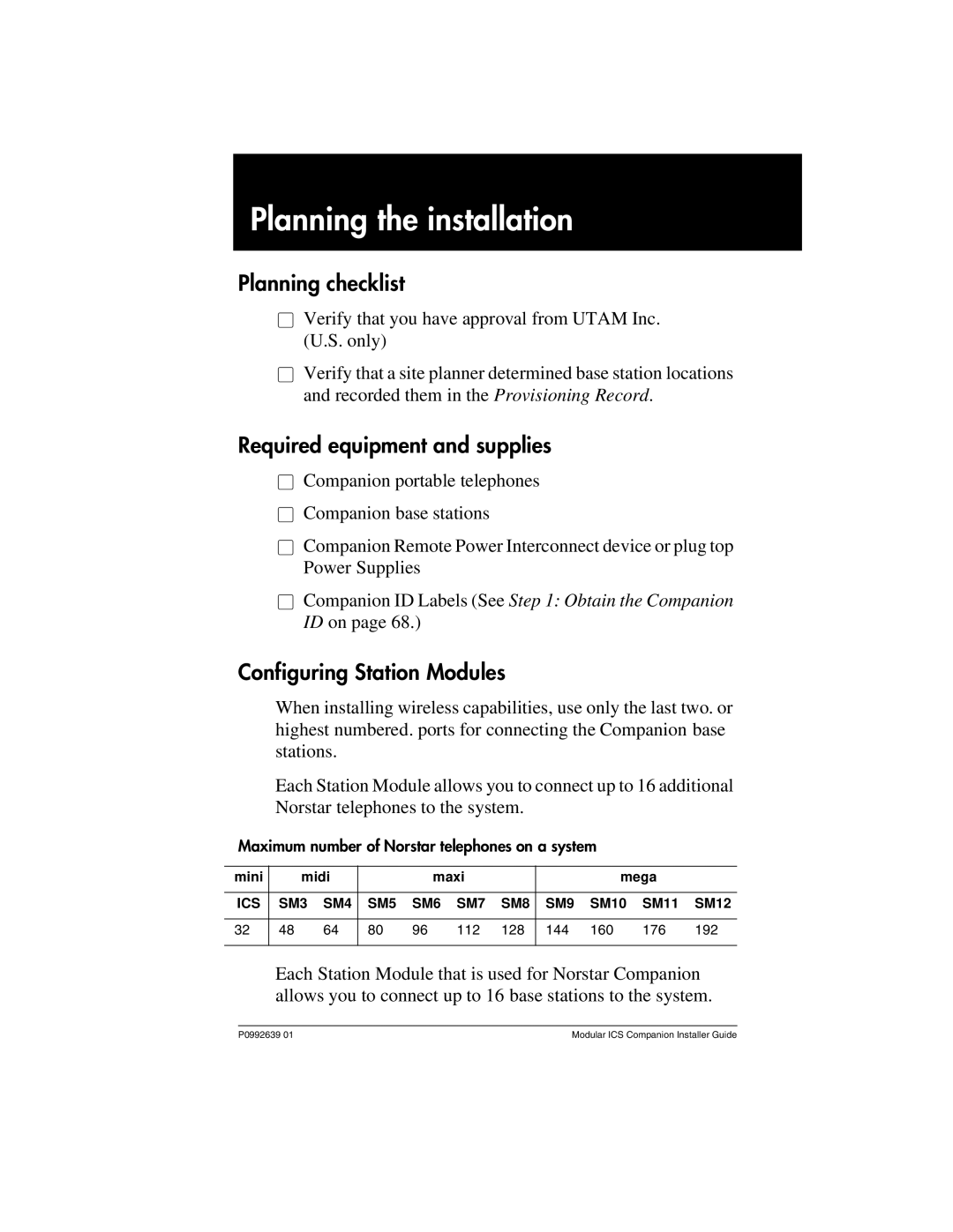 Nortel Networks P0992639 01 manual Planning the installation, Planning checklist, Required equipment and supplies 