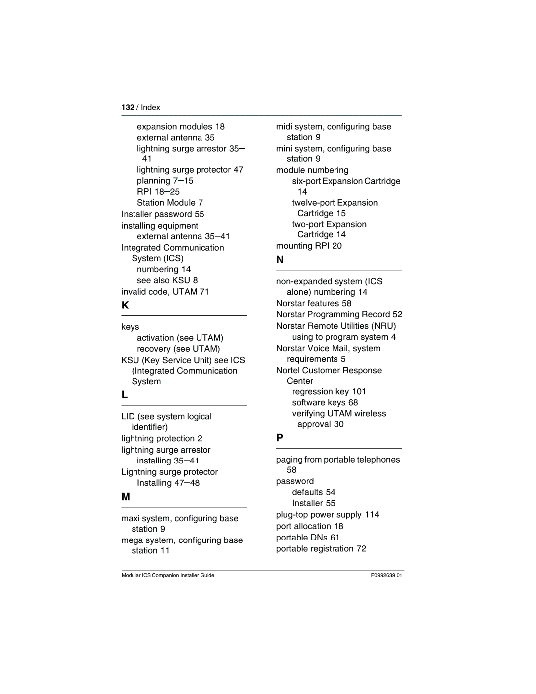 Nortel Networks P0992639 01 manual 132 / Index 