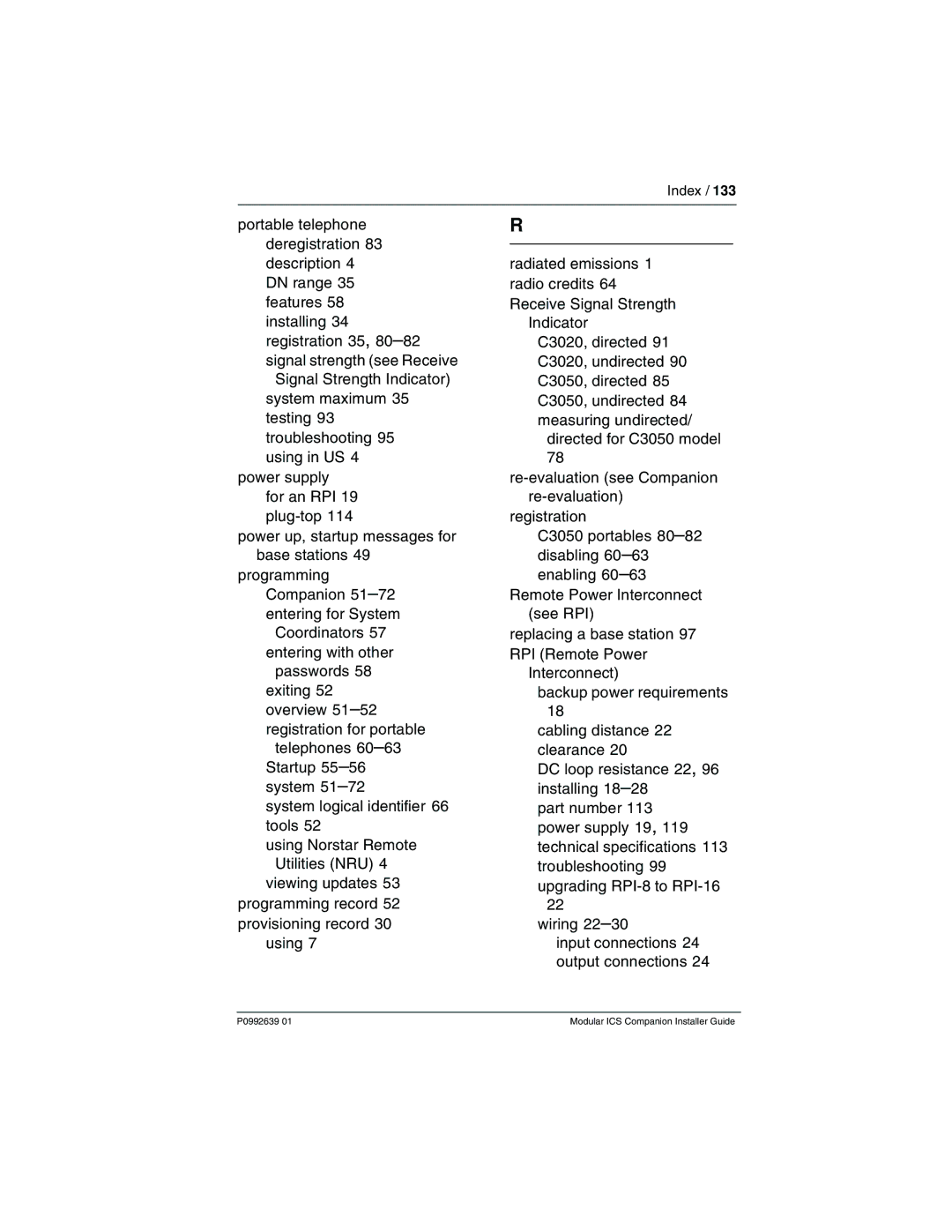 Nortel Networks P0992639 01 manual Index /133 