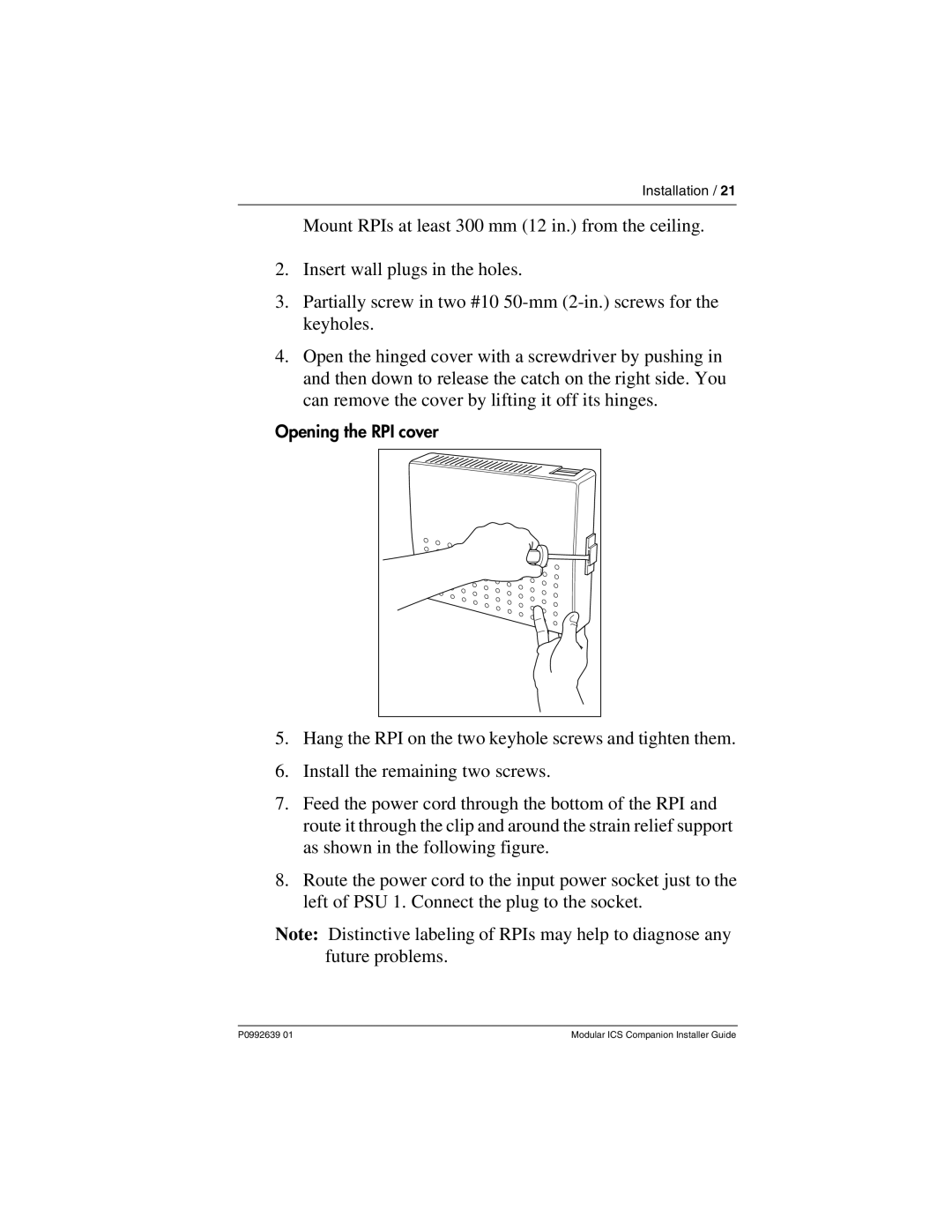 Nortel Networks P0992639 01 manual Opening the RPI cover 