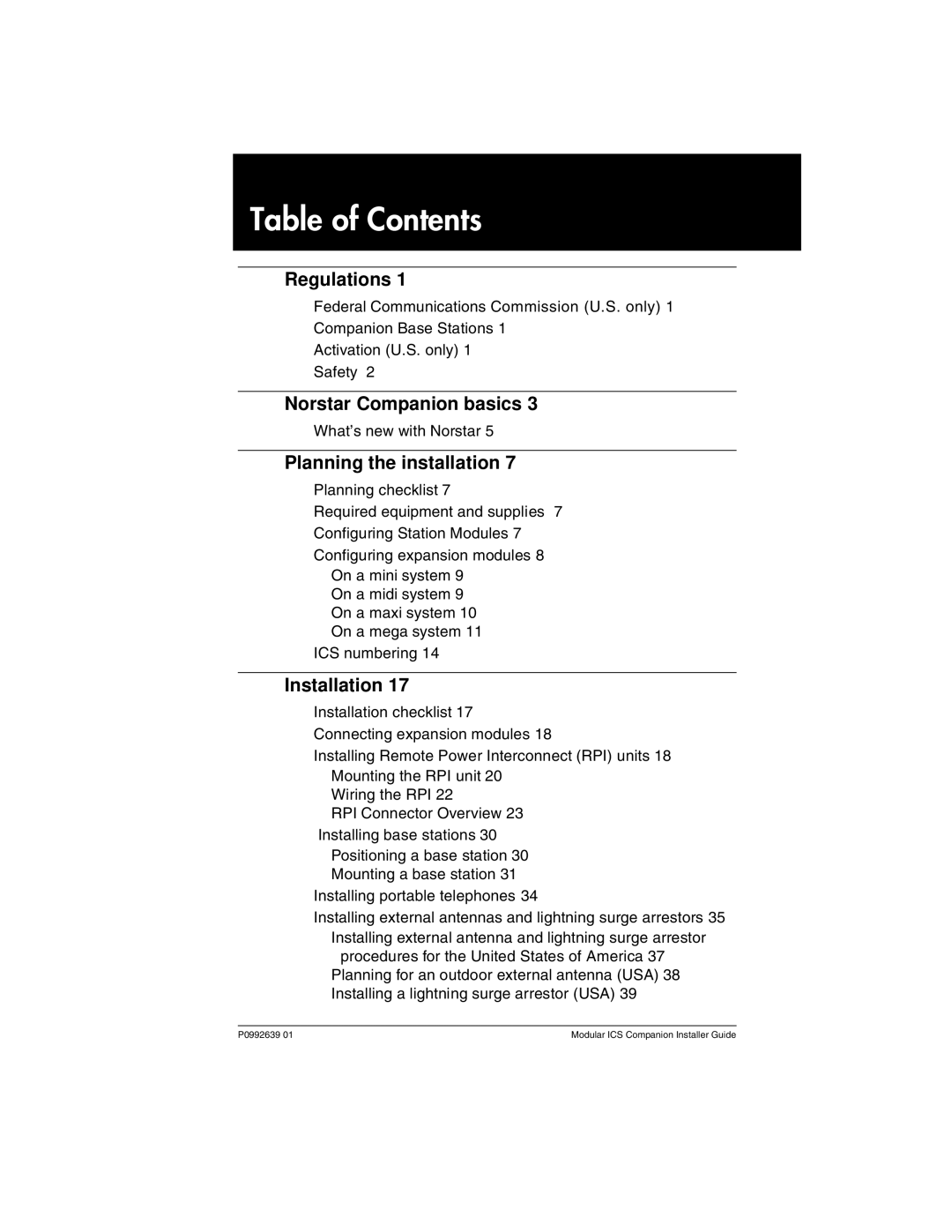 Nortel Networks P0992639 01 manual Table of Contents 