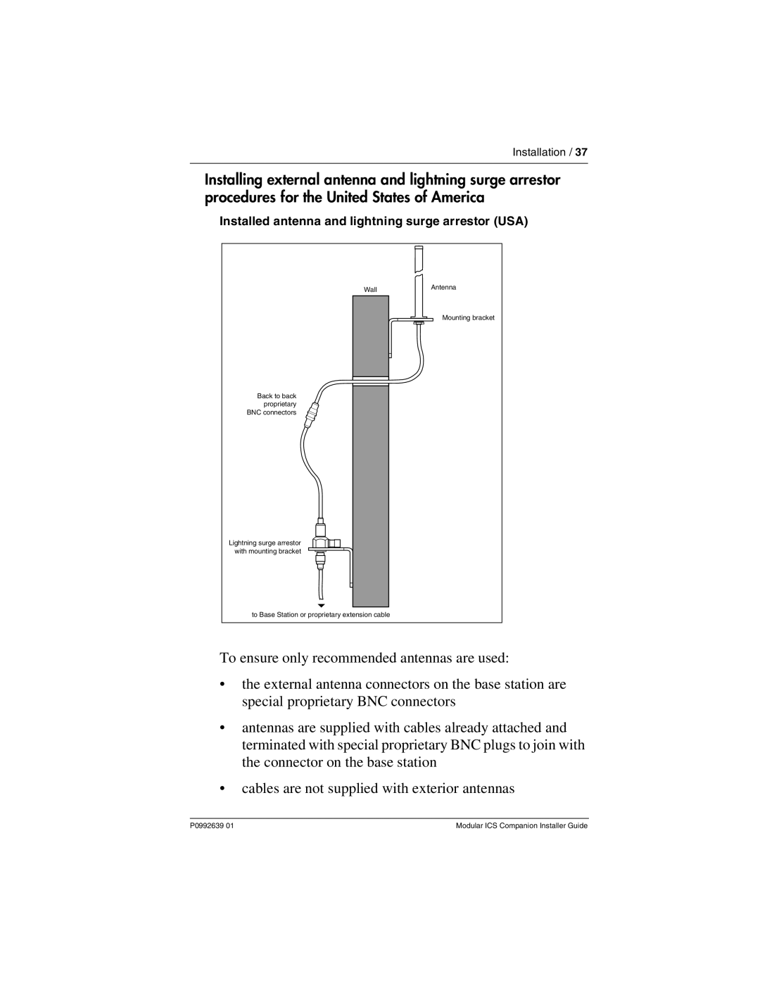 Nortel Networks P0992639 01 manual Installed antenna and lightning surge arrestor USA 