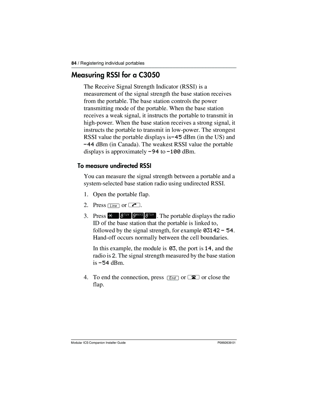 Nortel Networks P0992639 01 manual Measuring Rssi for a C3050, To measure undirected Rssi 