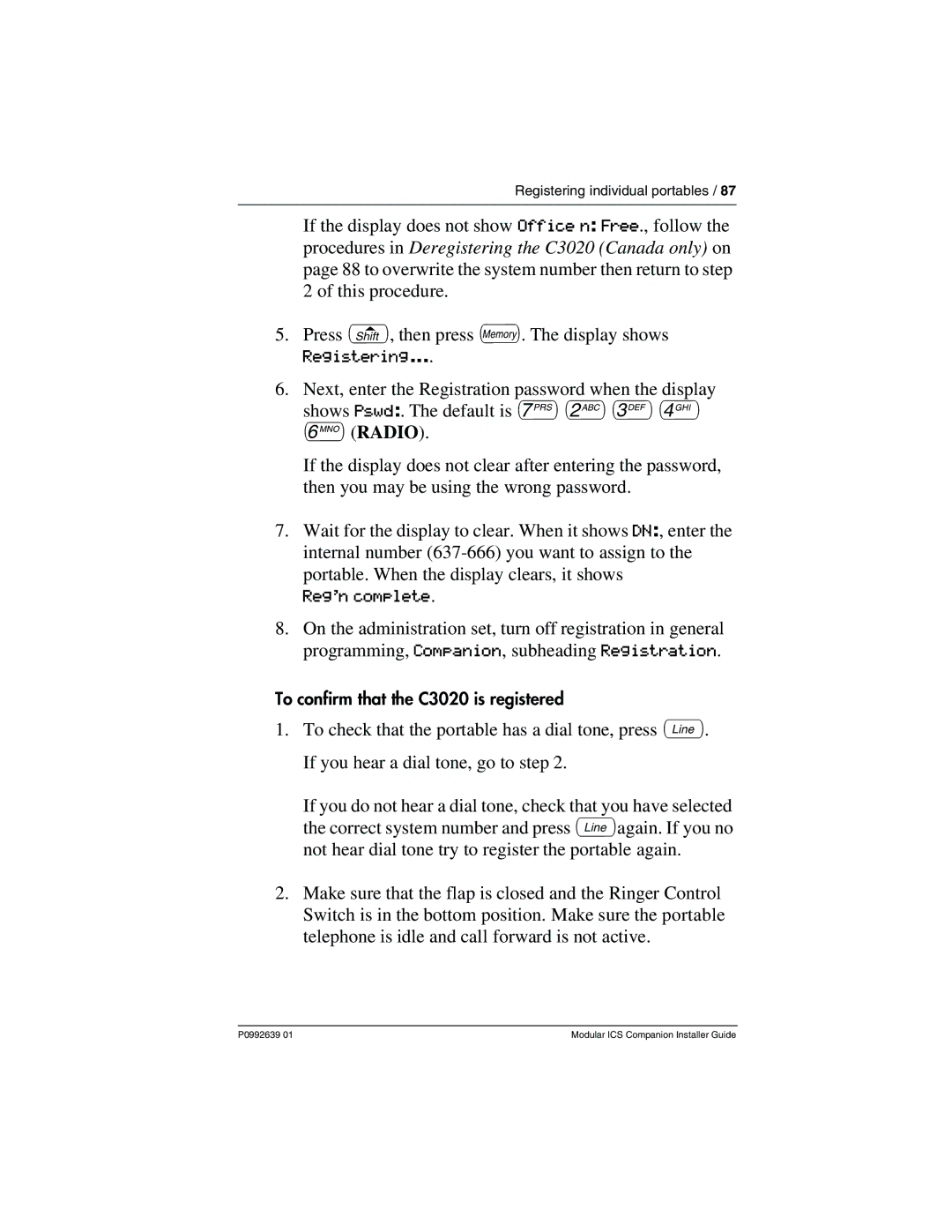 Nortel Networks P0992639 01 manual Registering 