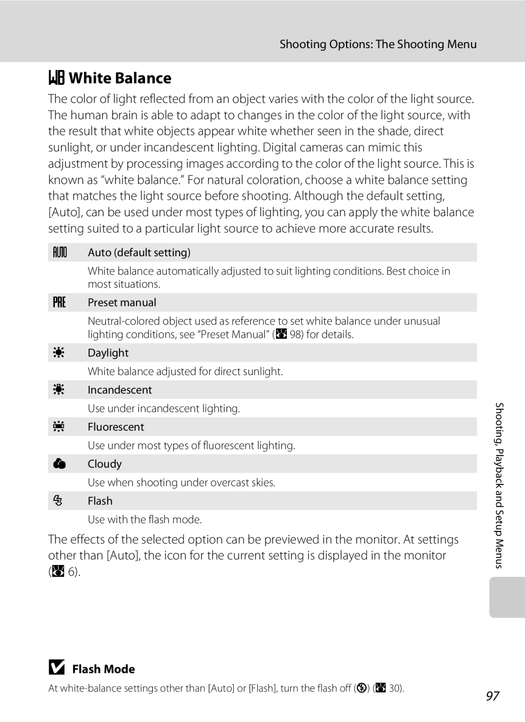 Nortel Networks P5100 user manual BWhite Balance, Flash Mode 