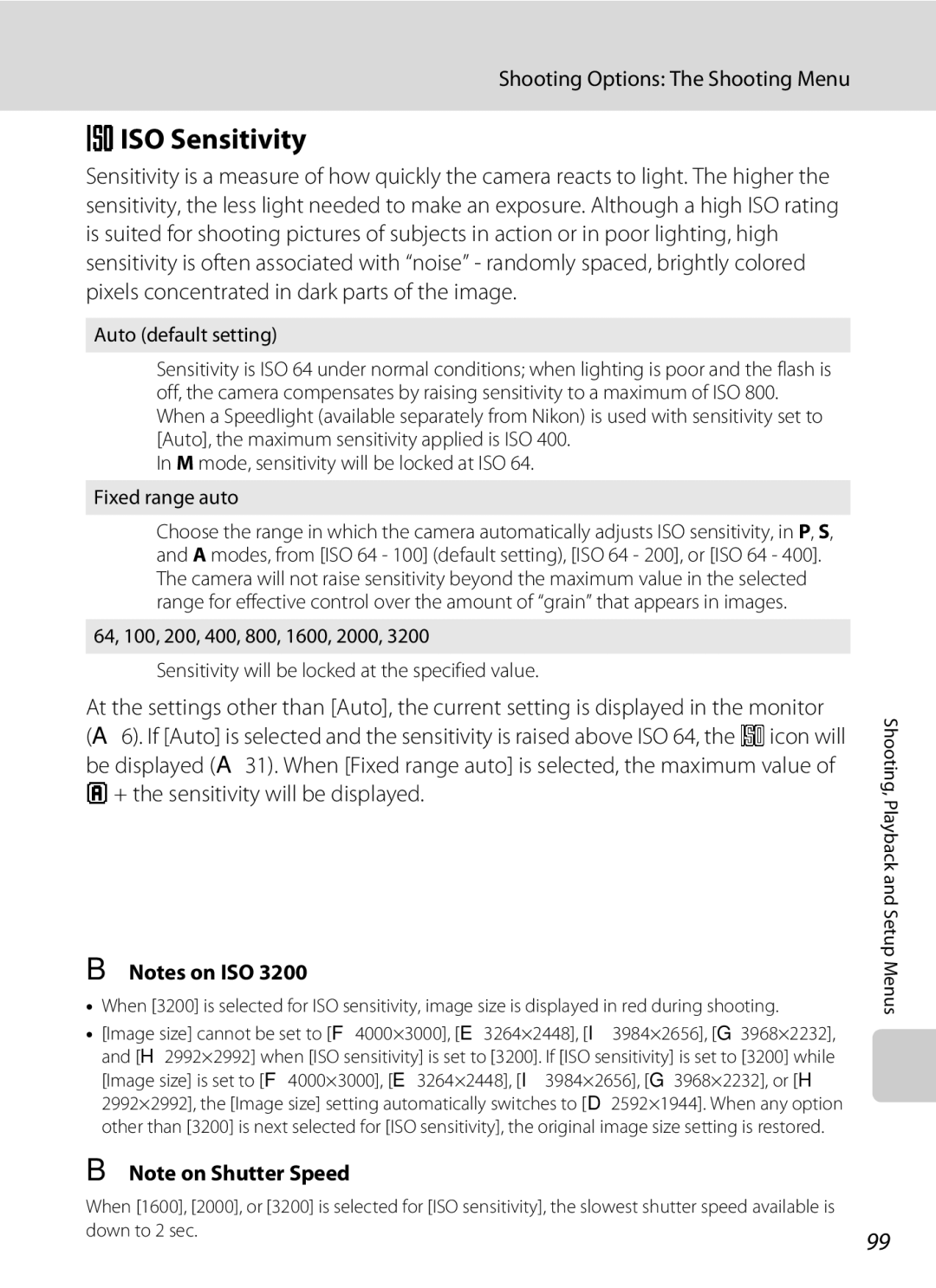 Nortel Networks P5100 Eiso Sensitivity, Auto default setting, M mode, sensitivity will be locked at ISO Fixed range auto 