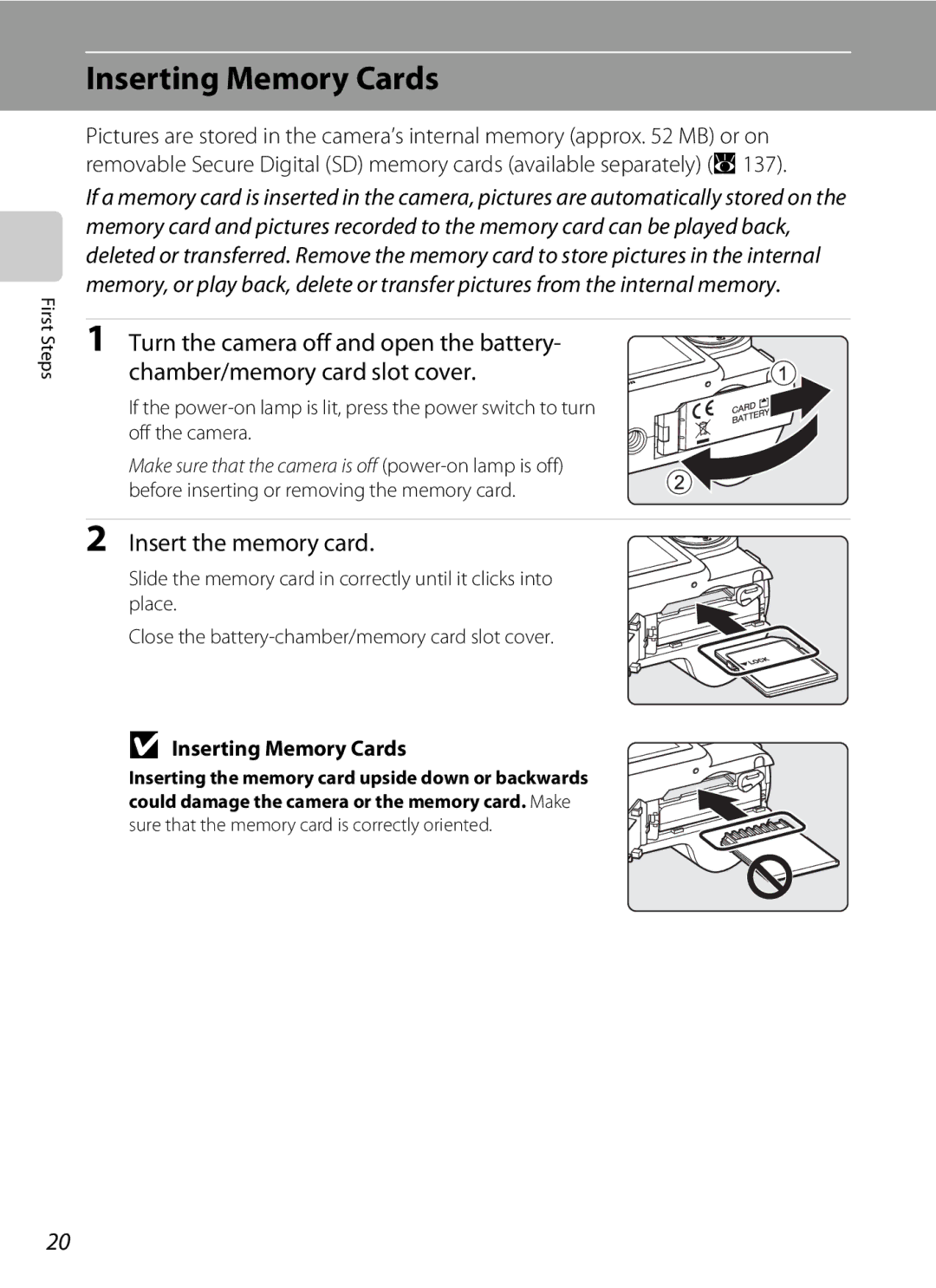 Nortel Networks P5100 user manual Inserting Memory Cards, Insert the memory card 