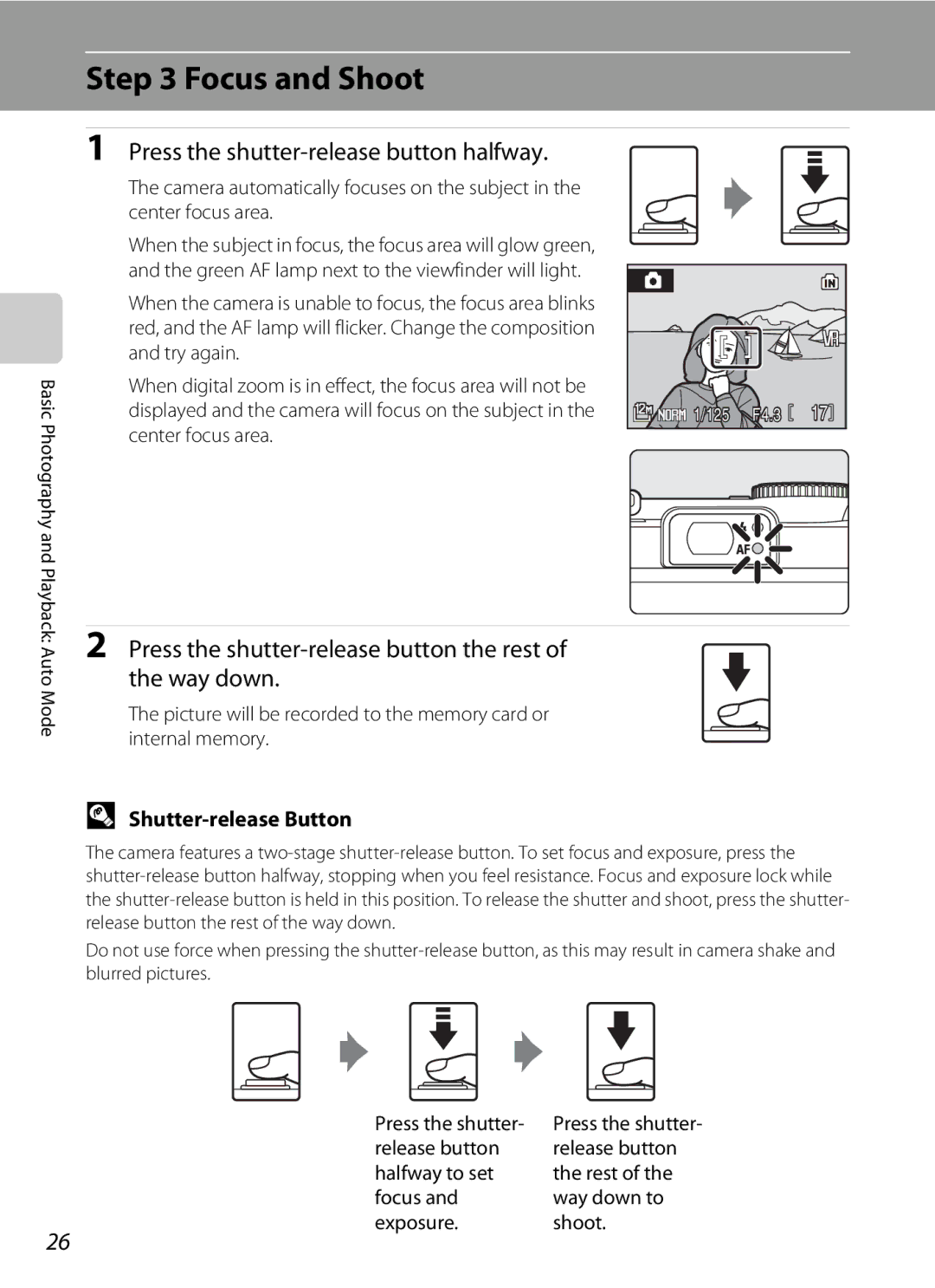 Nortel Networks P5100 user manual Focus and Shoot, Press the shutter-release button halfway, Shutter-release Button 