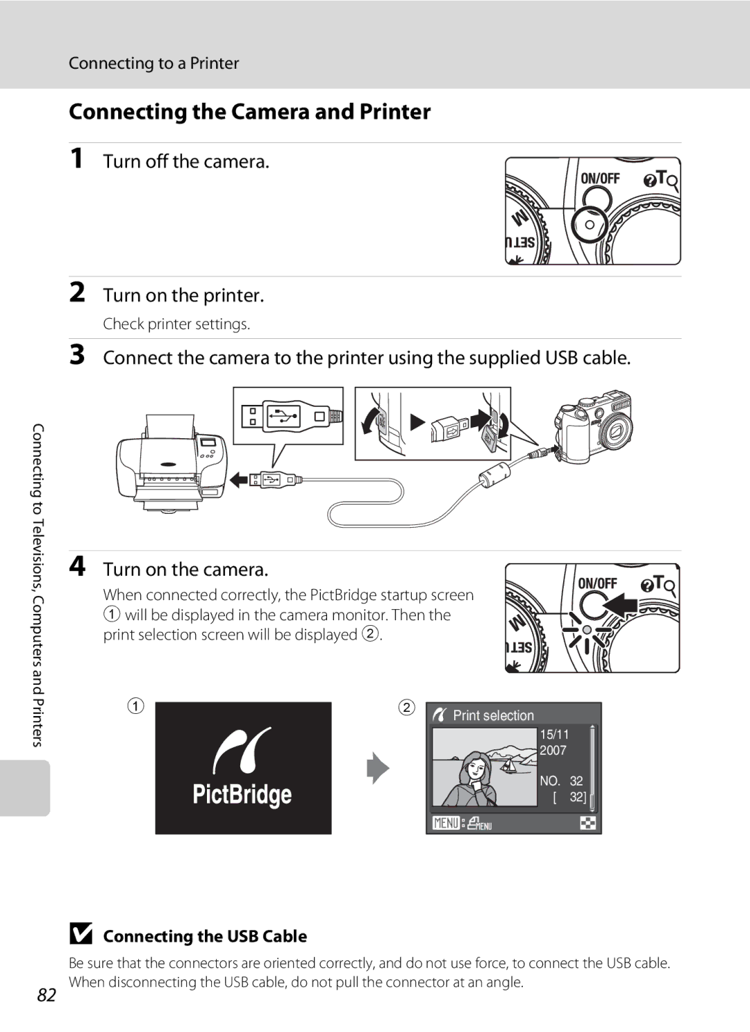 Nortel Networks P5100 Connecting the Camera and Printer, Turn off the camera Turn on the printer, Turn on the camera 