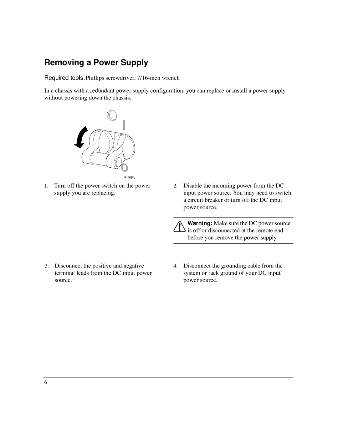 Nortel Networks Passport 8002PS manual Removing a Power Supply 