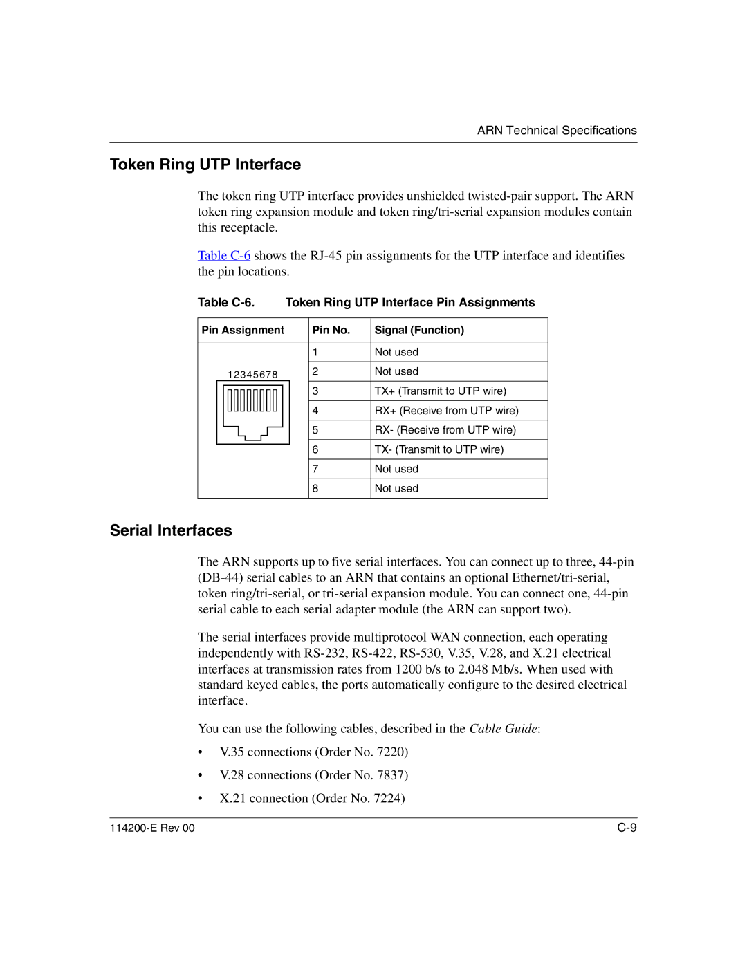 Nortel Networks Passport ARN Routers manual Token Ring UTP Interface, Serial Interfaces 