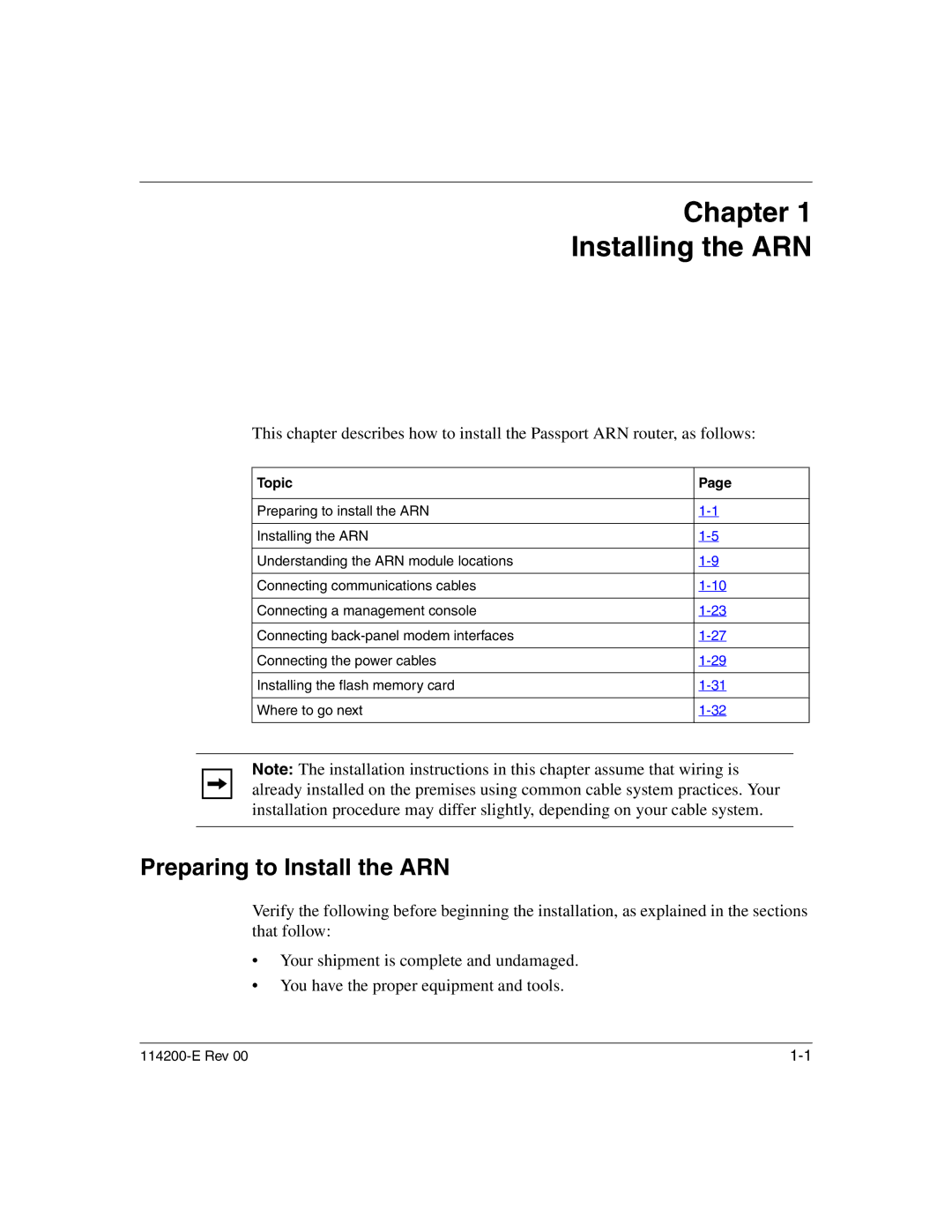 Nortel Networks Passport ARN Routers manual Preparing to Install the ARN, Topic 