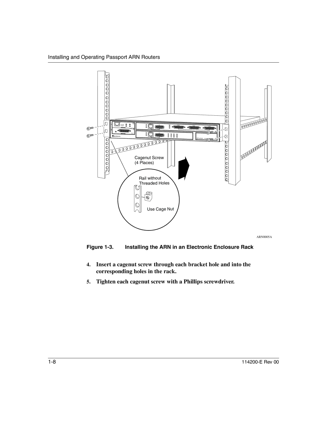 Nortel Networks Passport ARN Routers manual Installing the ARN in an Electronic Enclosure Rack 