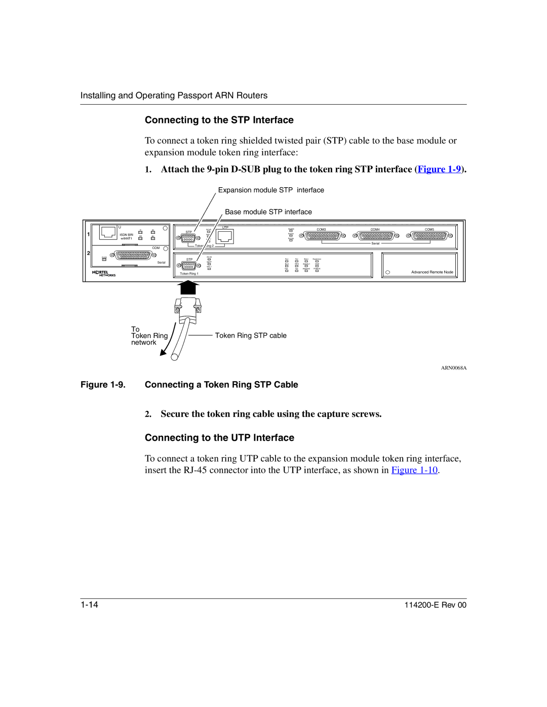 Nortel Networks Passport ARN Routers manual Connecting to the STP Interface, Connecting a Token Ring STP Cable 