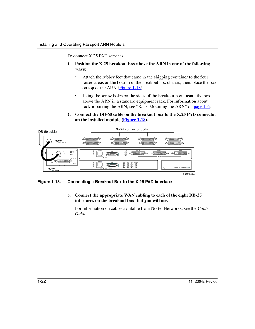 Nortel Networks Passport ARN Routers To connect X.25 PAD services, Connecting a Breakout Box to the X.25 PAD Interface 