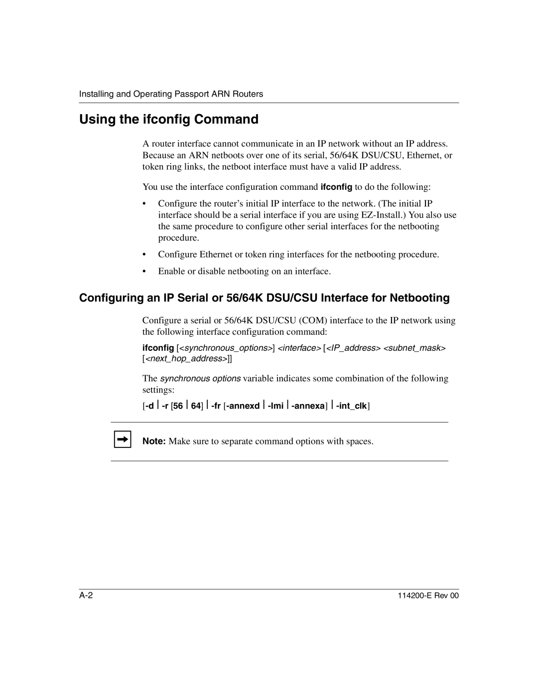 Nortel Networks Passport ARN Routers manual Using the ifconfig Command, 56 64 -fr -annexd -lmi -annexa-intclk 