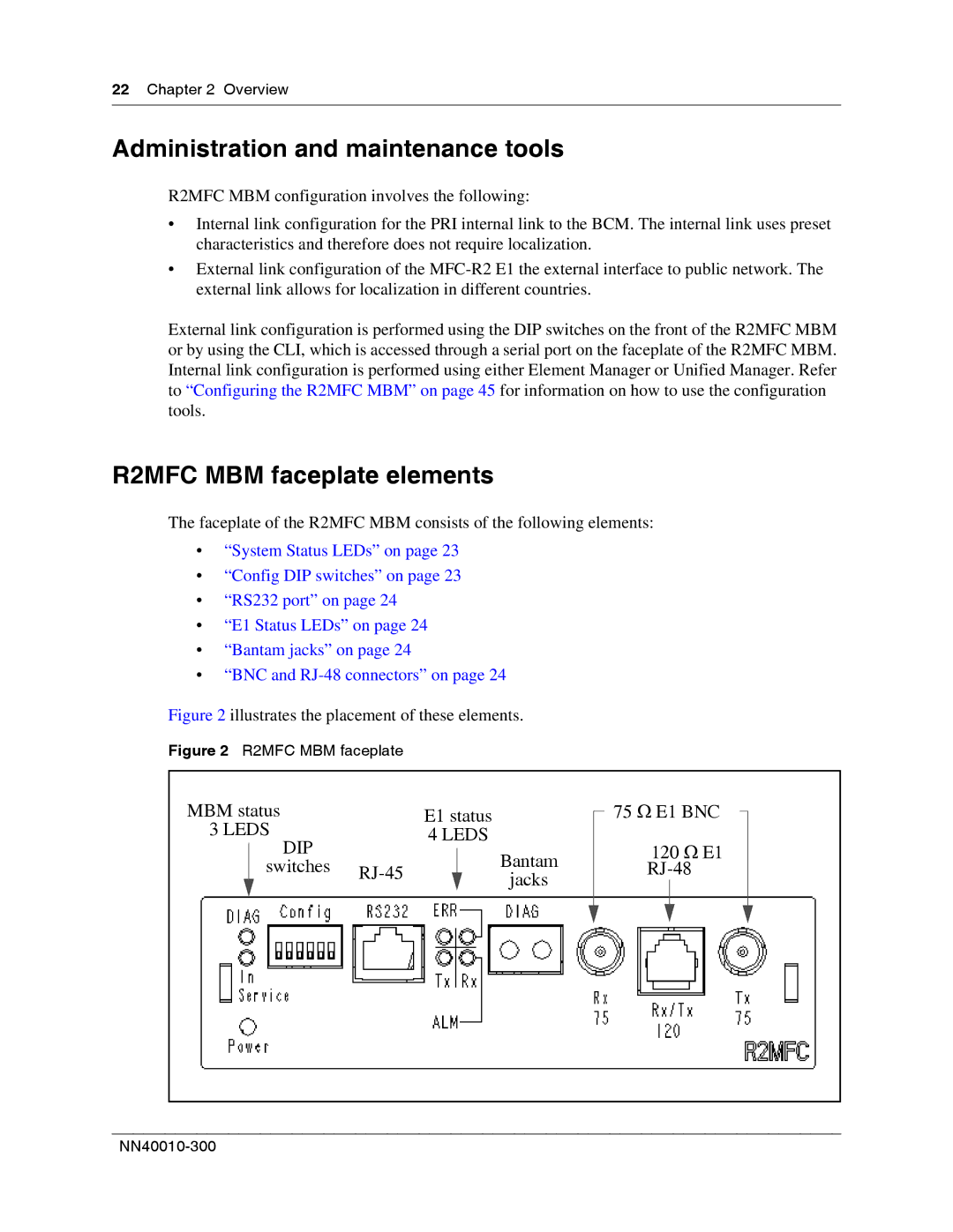 Nortel Networks manual Administration and maintenance tools, R2MFC MBM faceplate elements, Overview 