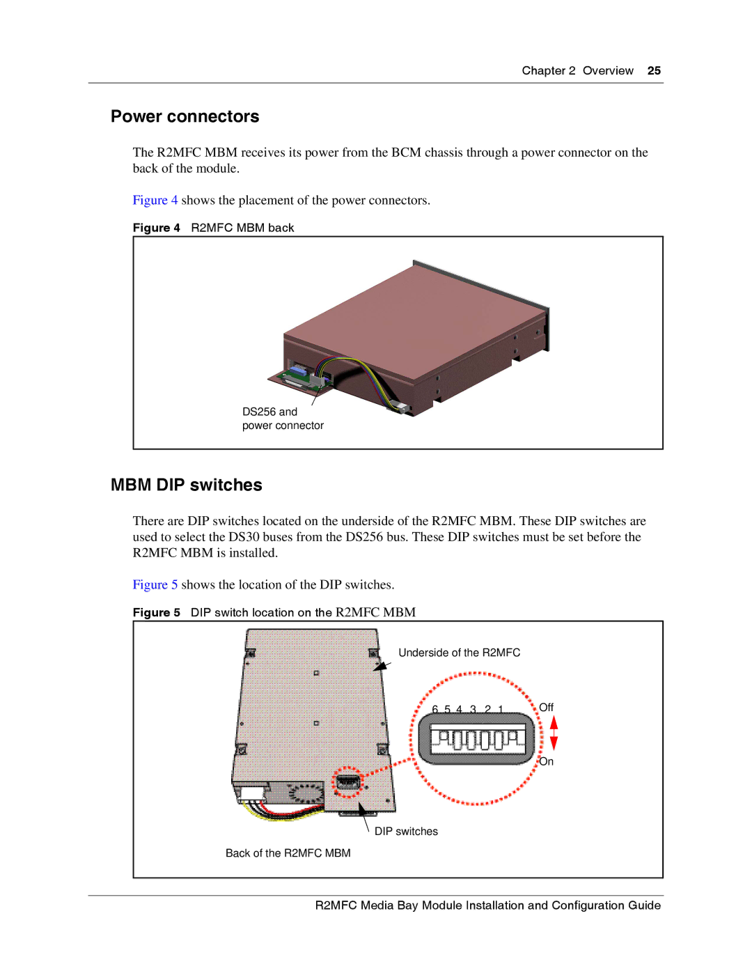 Nortel Networks R2MFC manual Power connectors, MBM DIP switches 