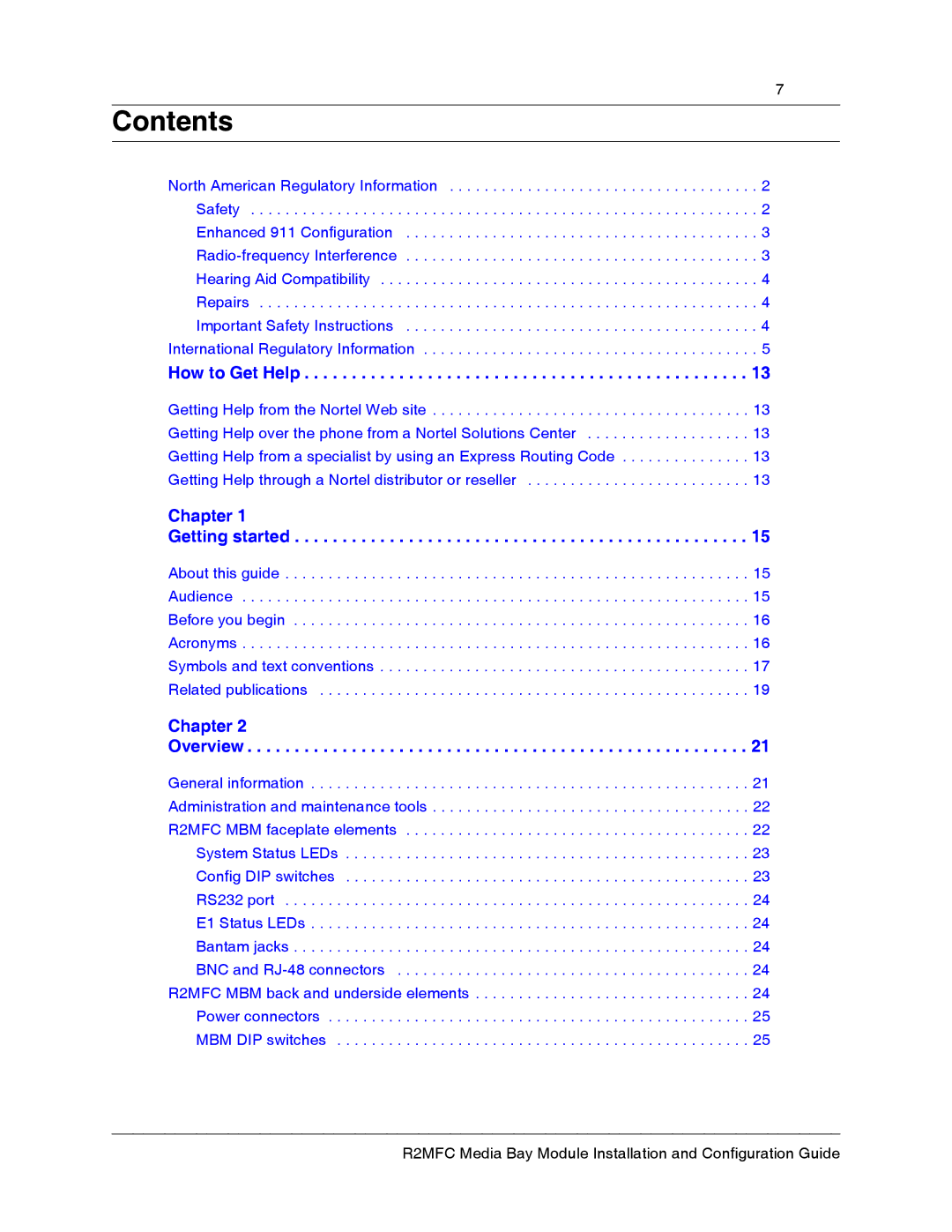 Nortel Networks R2MFC manual Contents 