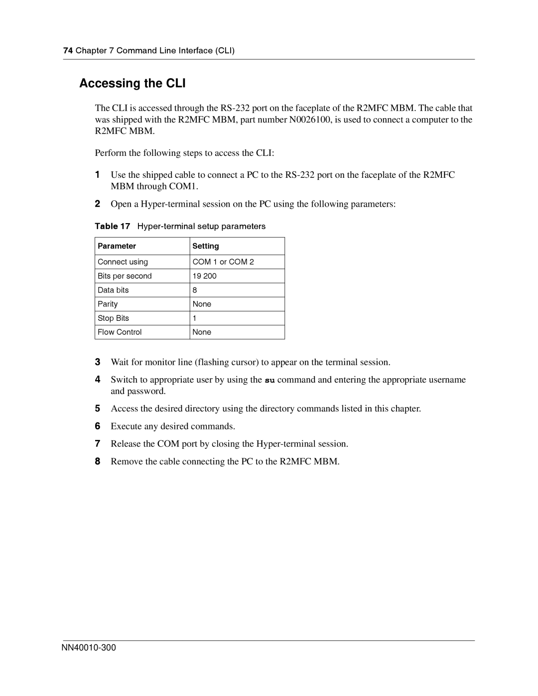 Nortel Networks R2MFC manual Accessing the CLI, Command Line Interface CLI 