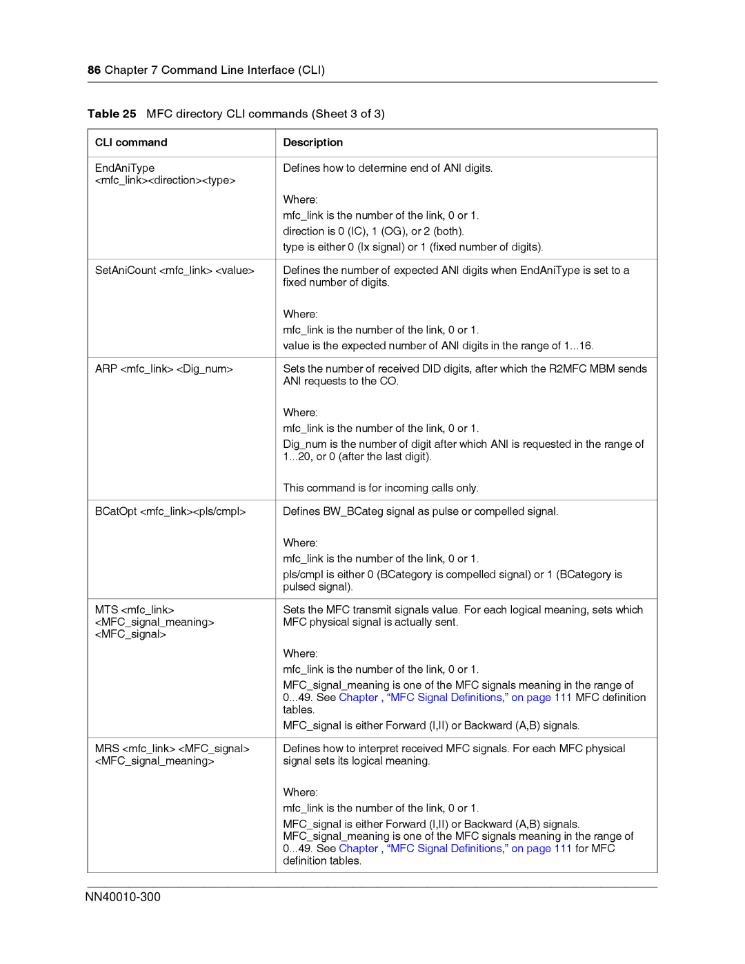 Nortel Networks R2MFC manual See Chapter , MFC Signal Definitions, on page 111 for MFC 