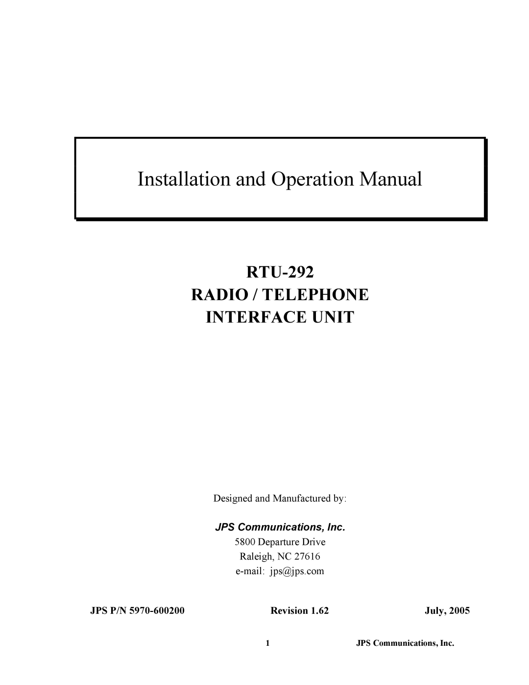 Nortel Networks RTU-292 operation manual JPS Communications, Inc, JPS P/N Revision July 