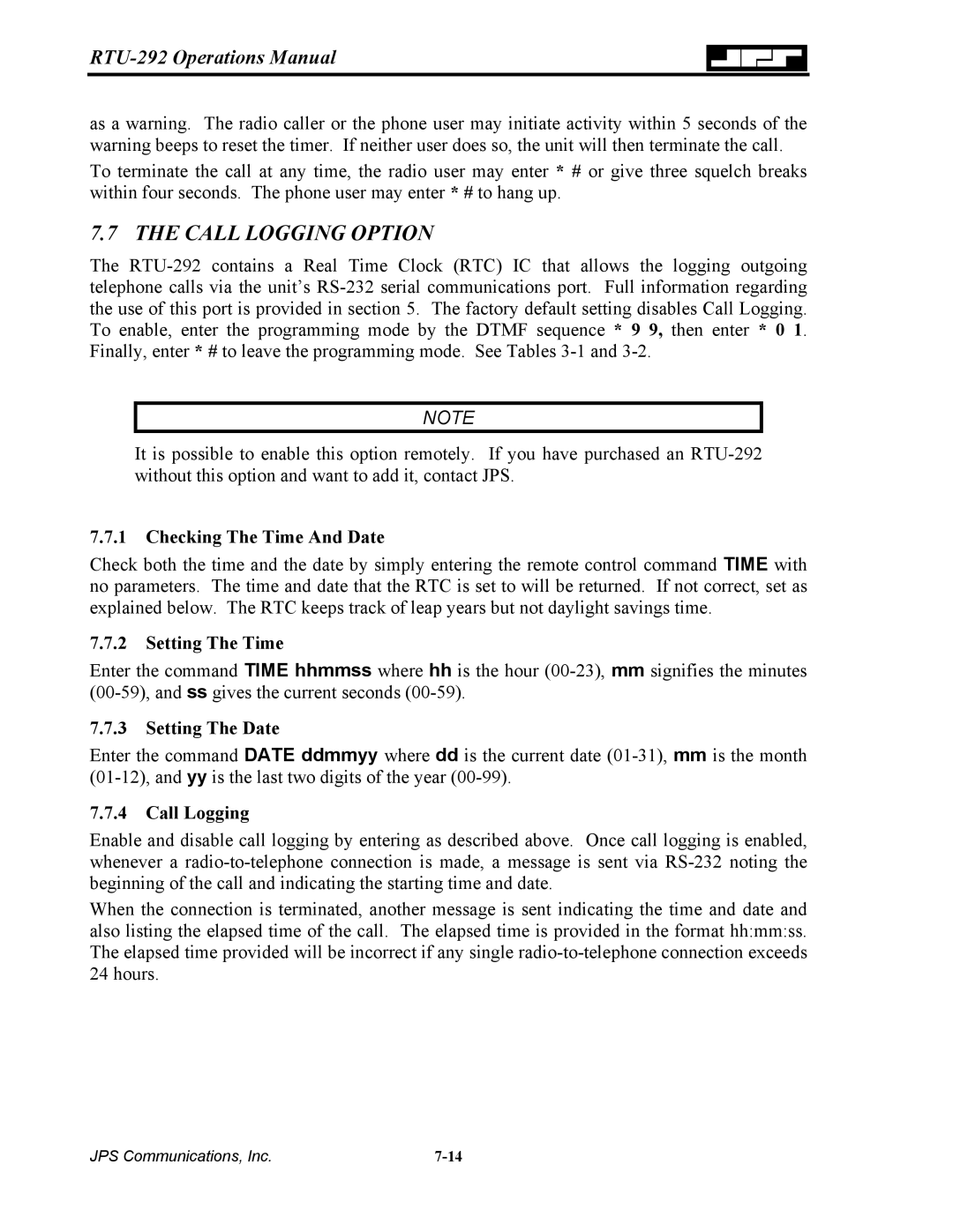 Nortel Networks RTU-292 Call Logging Option, Checking The Time And Date, Setting The Time, Setting The Date 