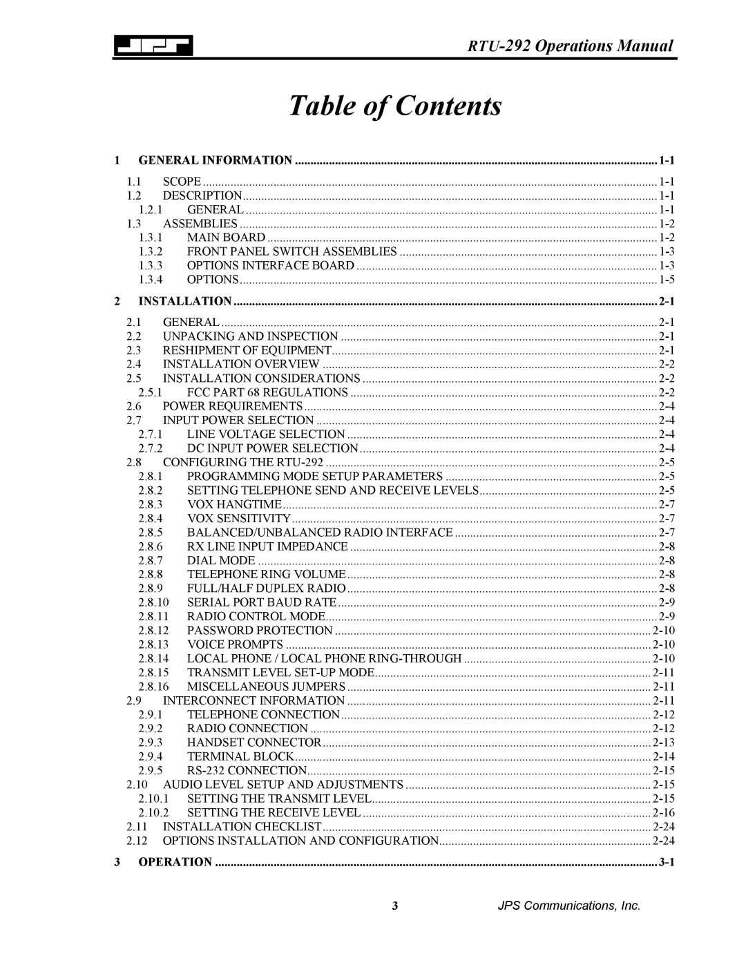 Nortel Networks RTU-292 operation manual Table of Contents 