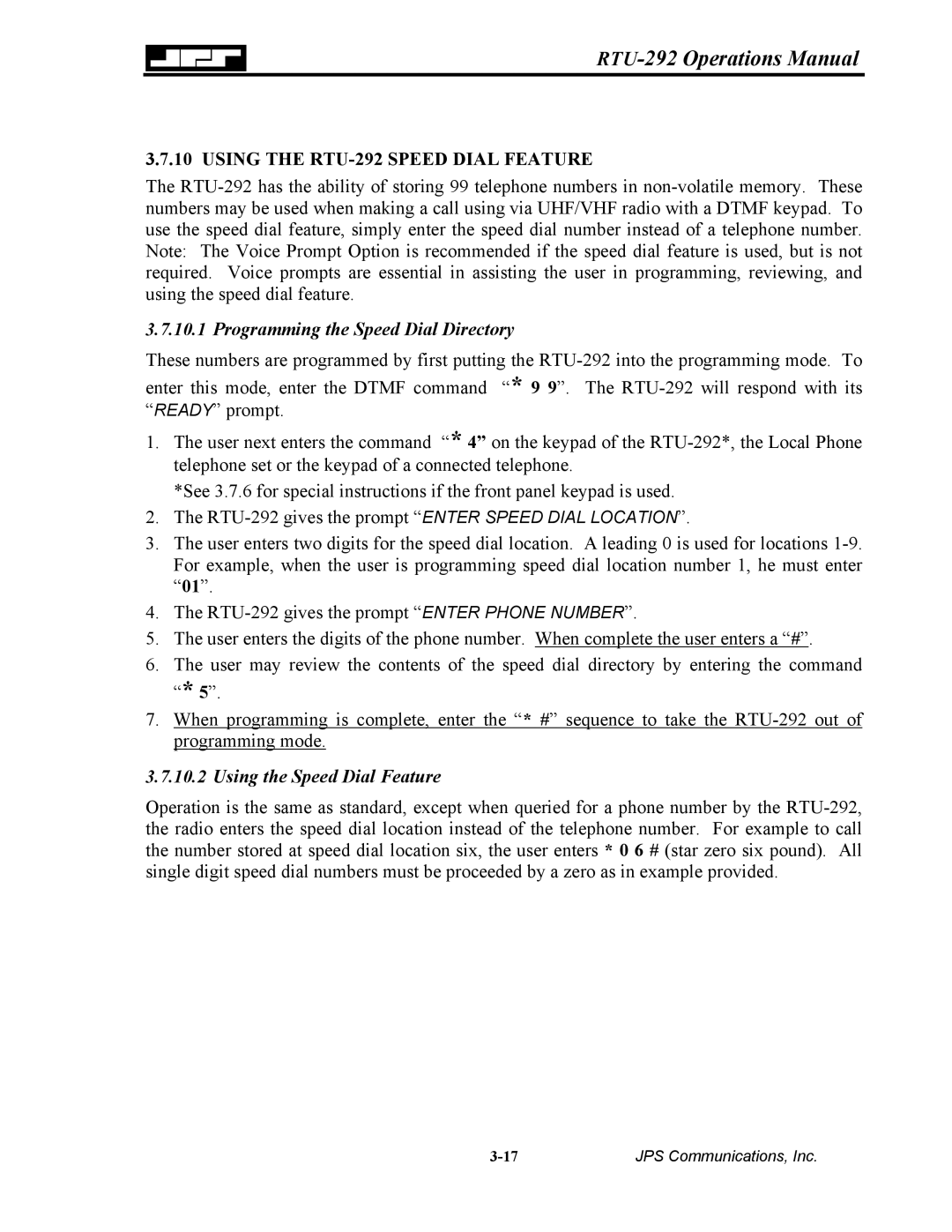 Nortel Networks operation manual Using the RTU-292 Speed Dial Feature, Programming the Speed Dial Directory 