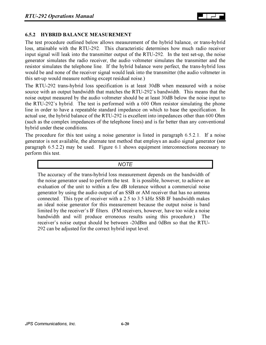 Nortel Networks RTU-292 operation manual Hybrid Balance Measurement 