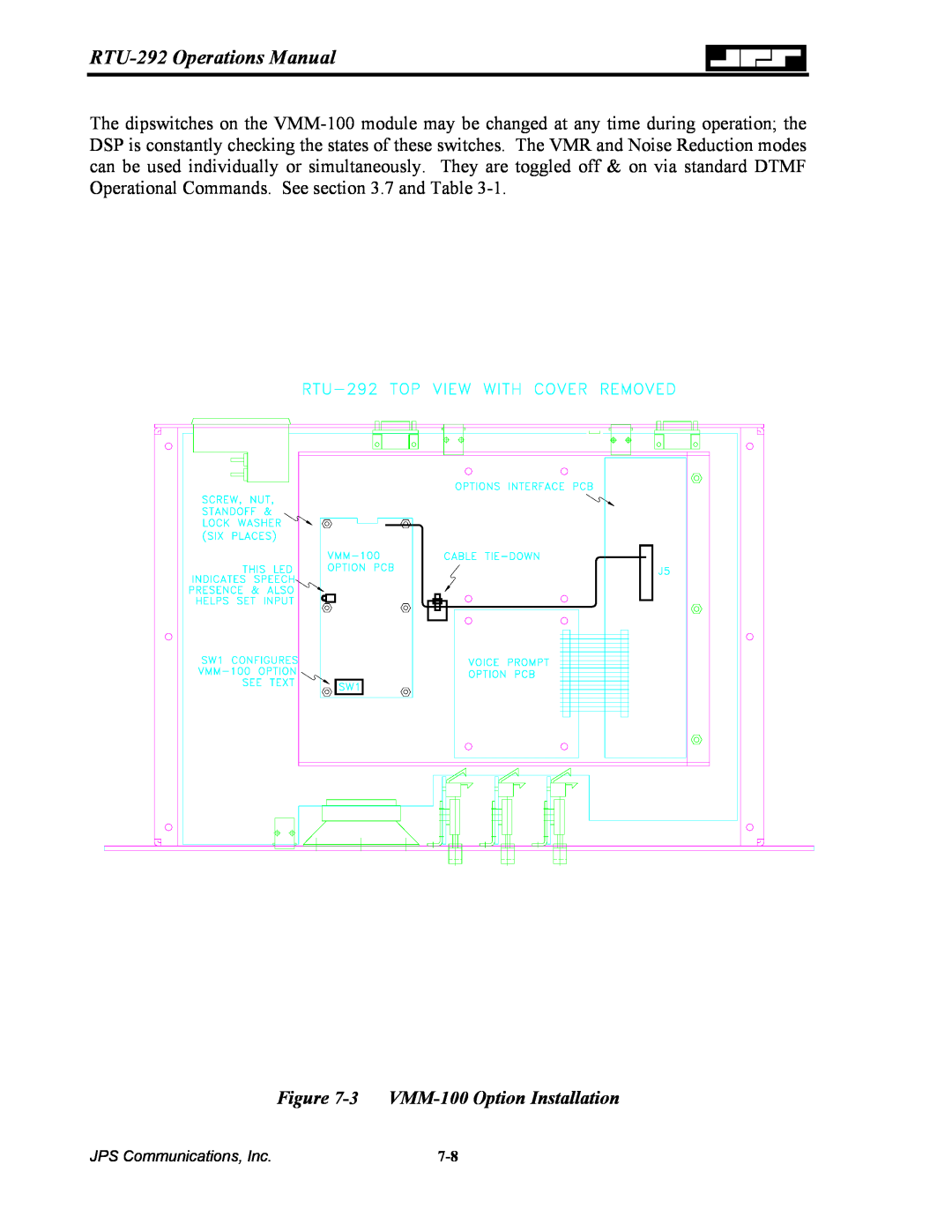 Nortel Networks operation manual RTU-292 Operations Manual, 3 VMM-100 Option Installation 