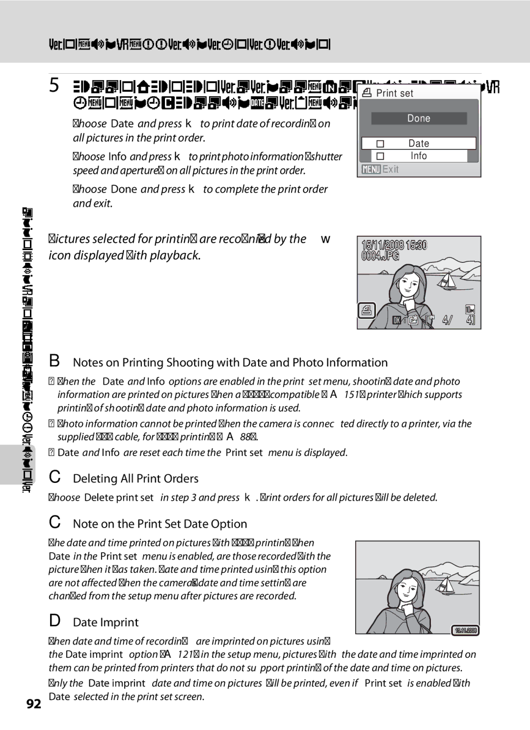 Nortel Networks S560 user manual Creating a Dpof Print Order Print Set, Deleting All Print Orders, Date Imprint 