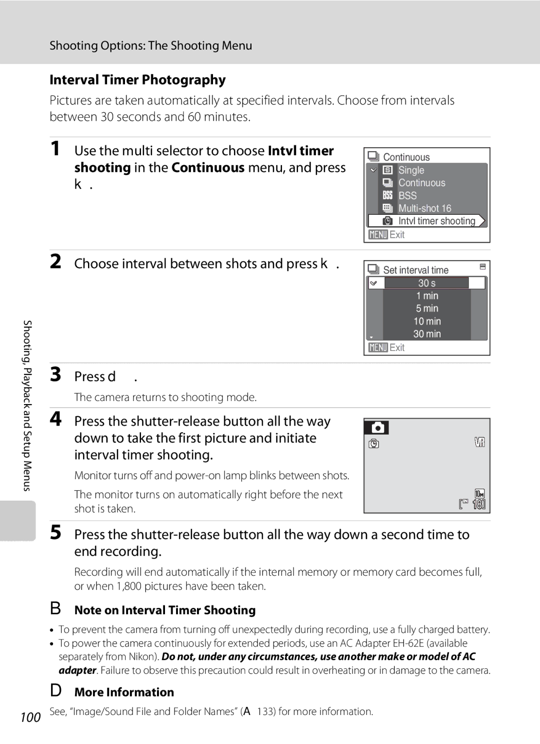 Nortel Networks S560 user manual Interval Timer Photography, Use the multi selector to choose Intvl timer, Shot is taken 