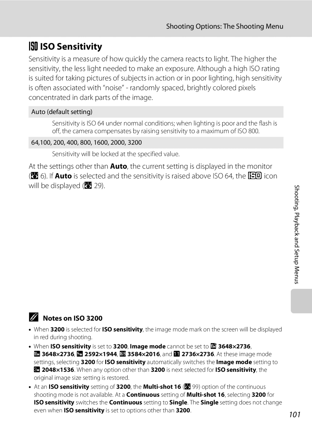 Nortel Networks S560 user manual Eiso Sensitivity, 101, Auto default setting 