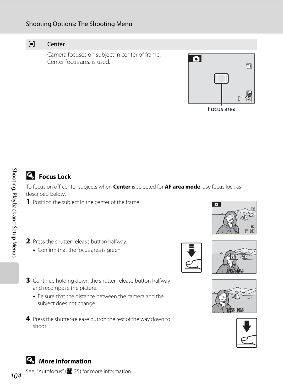 Nortel Networks S560 user manual Focus Lock, Focus area 