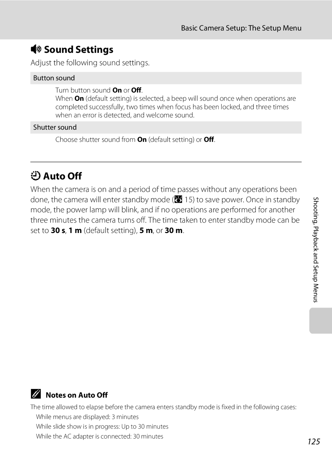 Nortel Networks S560 user manual ISound Settings, KAuto Off, 125, Adjust the following sound settings 