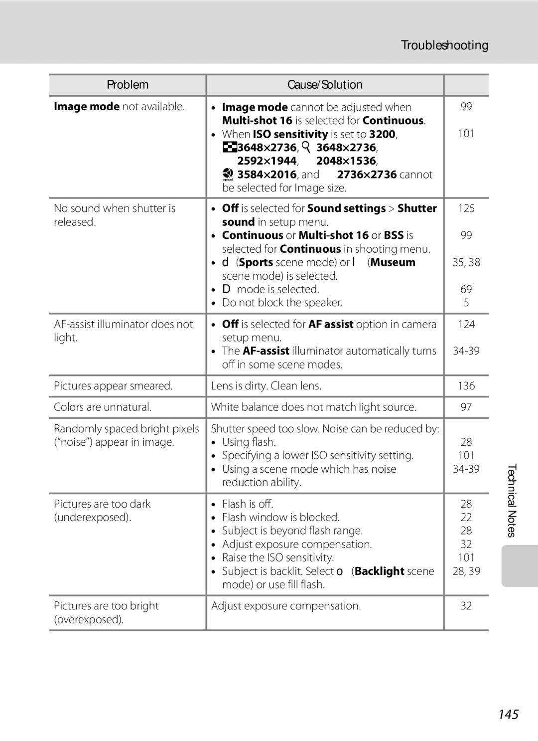 Nortel Networks S560 user manual 145, When ISO sensitivity is set to, Continuous or Multi-shot 16 or BSS is 