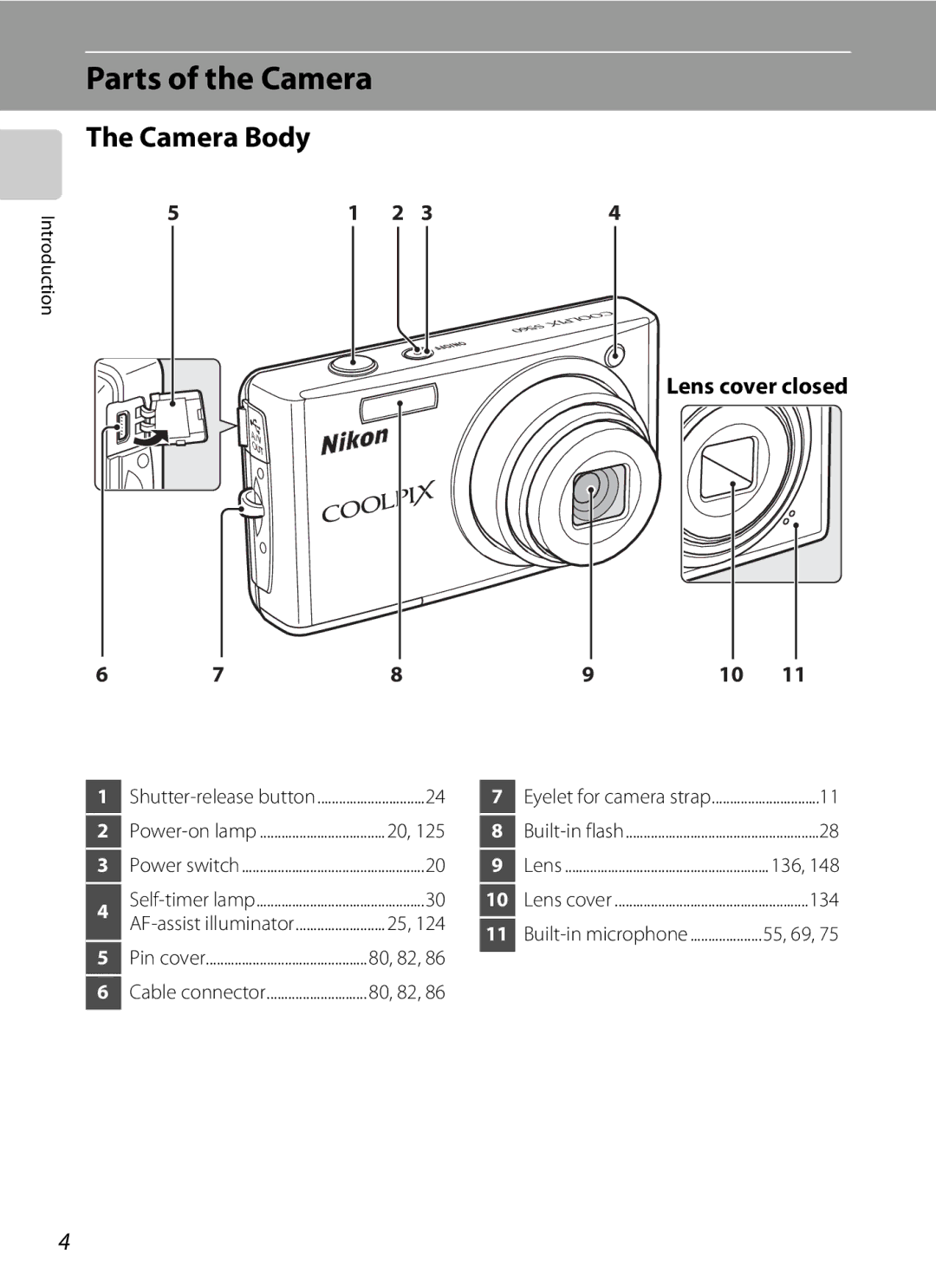 Nortel Networks S560 user manual Parts of the Camera, Camera Body, Lens cover closed 