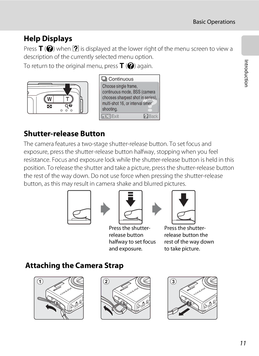 Nortel Networks S560 user manual Help Displays, Shutter-release Button, Attaching the Camera Strap 