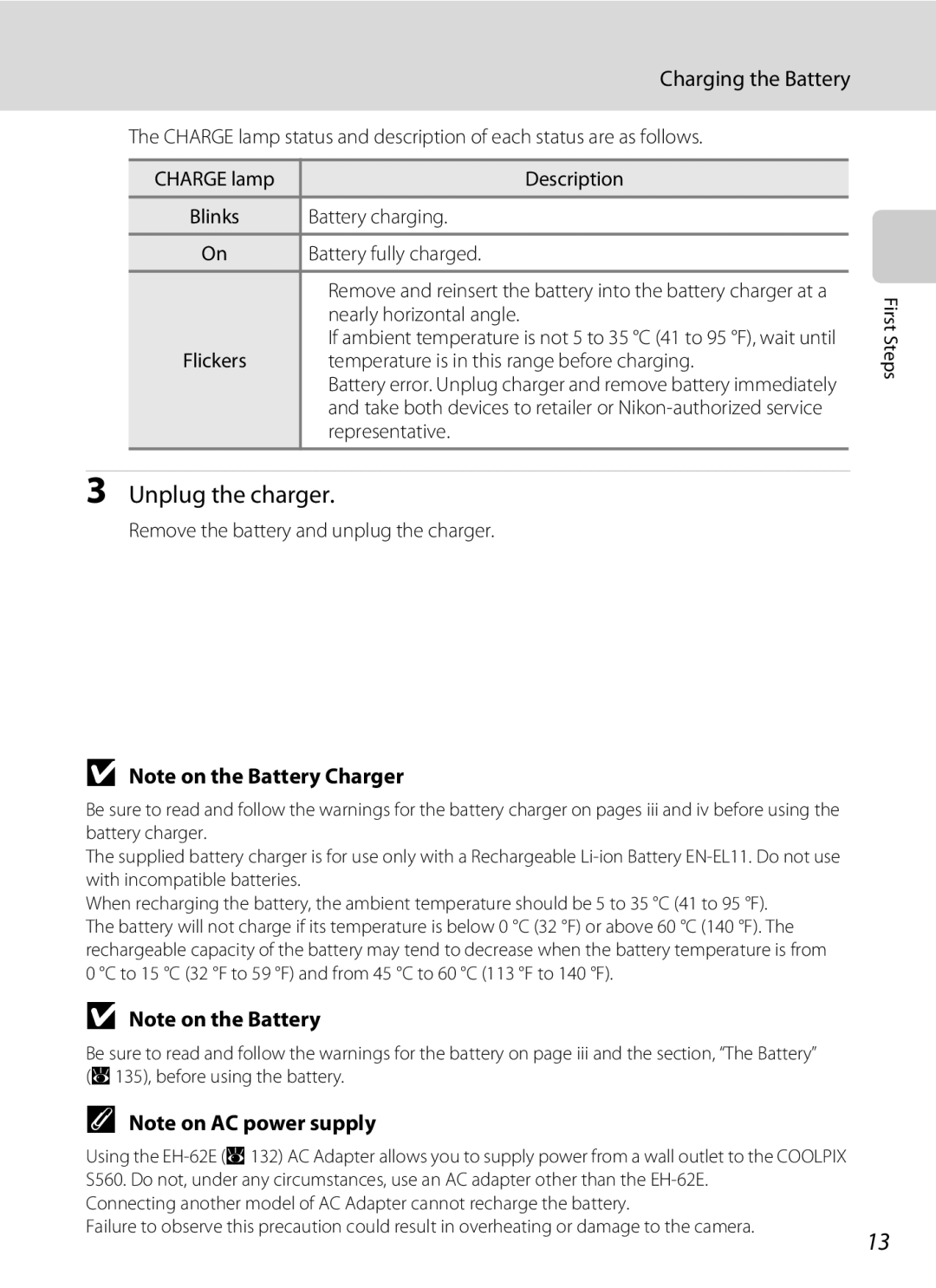 Nortel Networks S560 user manual Unplug the charger, Charging the Battery 