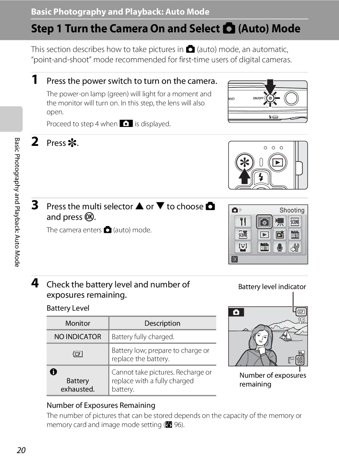 Nortel Networks S560 Turn the Camera On and Select AAuto Mode, Press r Press the multi selector H or I to choose a 