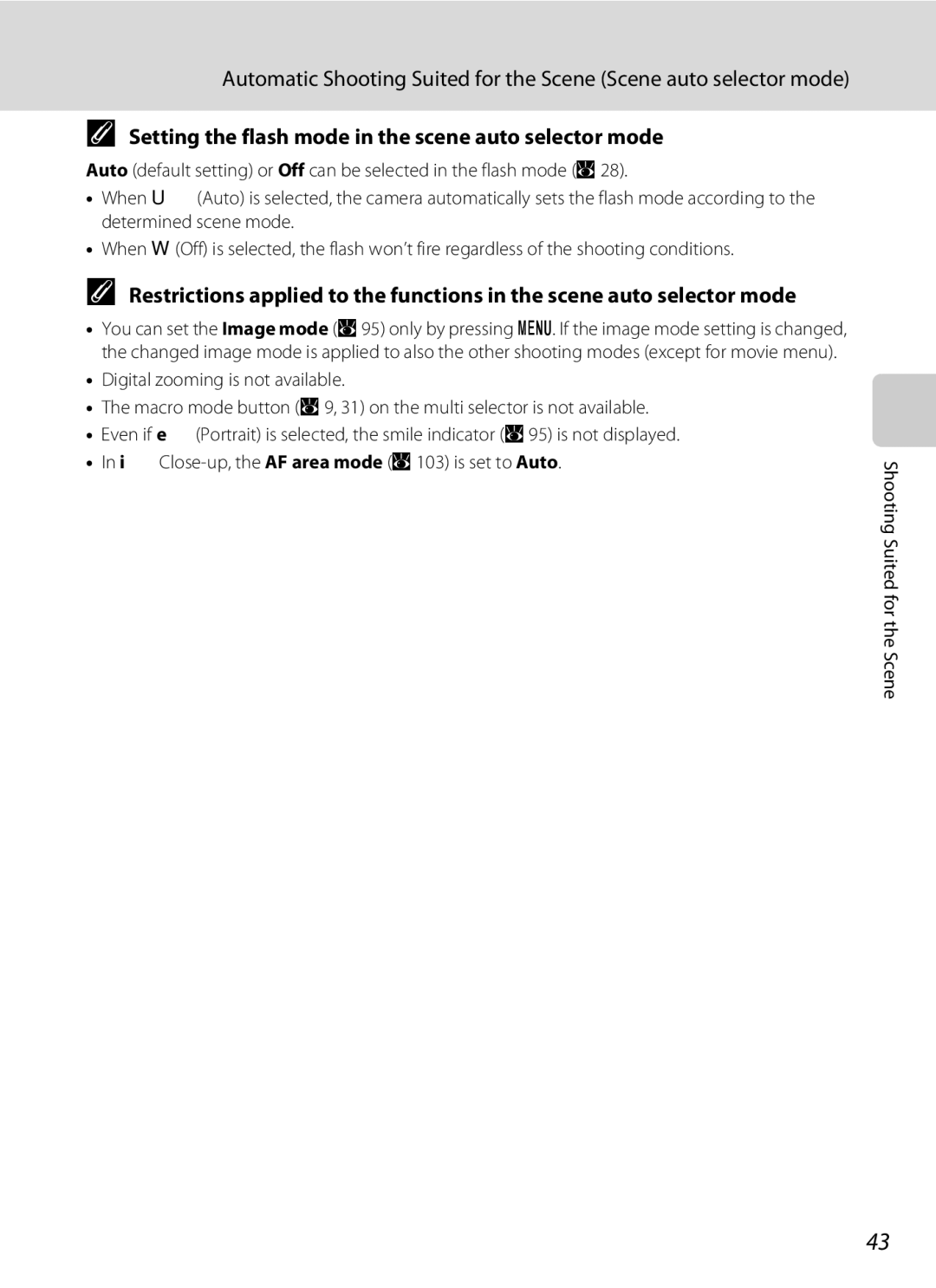 Nortel Networks S560 user manual Setting the flash mode in the scene auto selector mode 